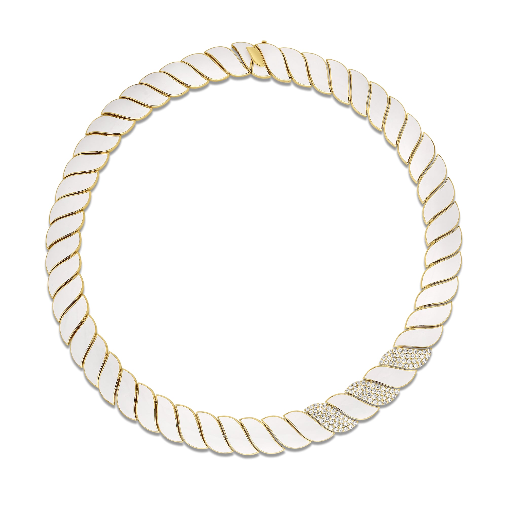 18K YELLOW GOLD SAN MARCO DIAMOND AND WHITE ENAMEL WIDE COLLAR NECKLACE
