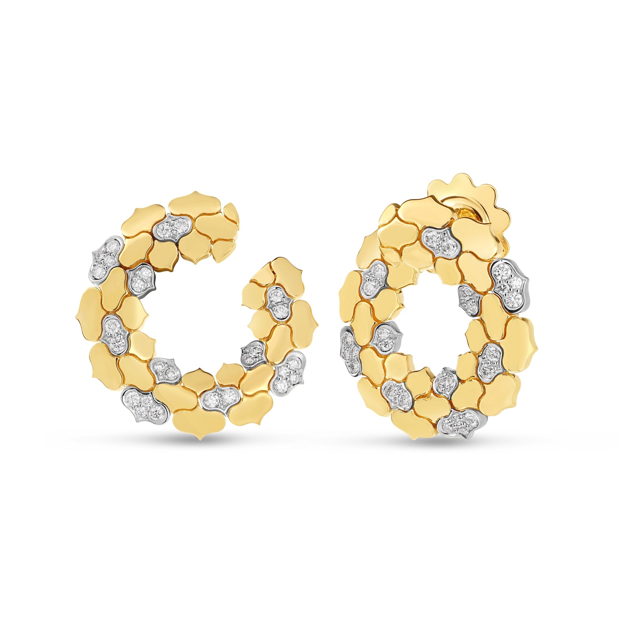 18K YELLOW/WHITE GOLD COBRA DIAMOND CURL EARRINGS
