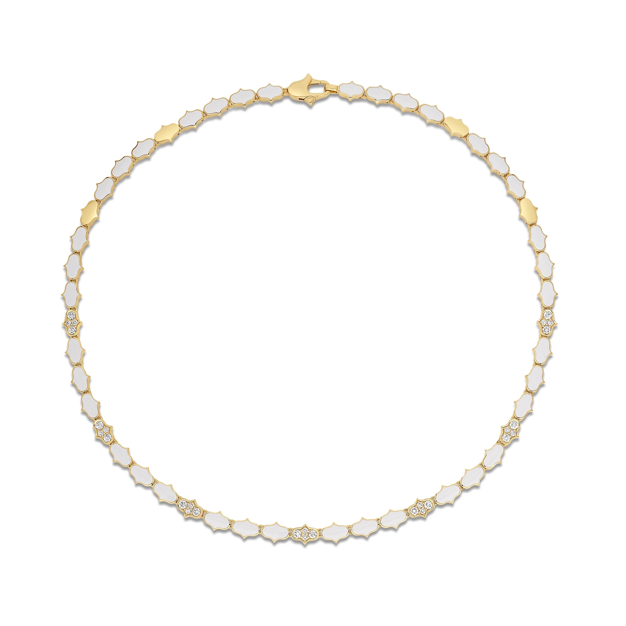 18K YELLOW GOLD COBRA WHITE ENAMEL AND DIAMOND ACCENT SINGLE ROW COLLAR NECKLACE