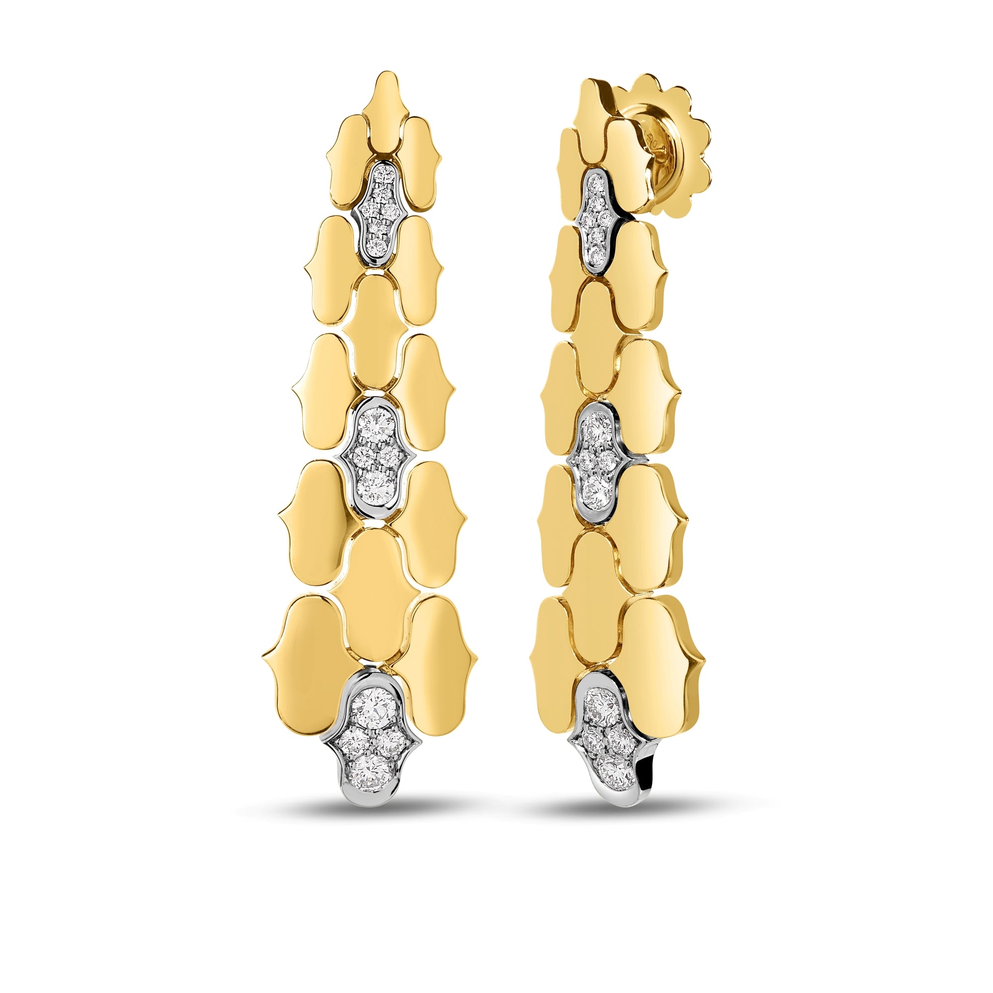 18K YELLOW/WHITE GOLD COBRA DIAMOND DANGLE EARRINGS