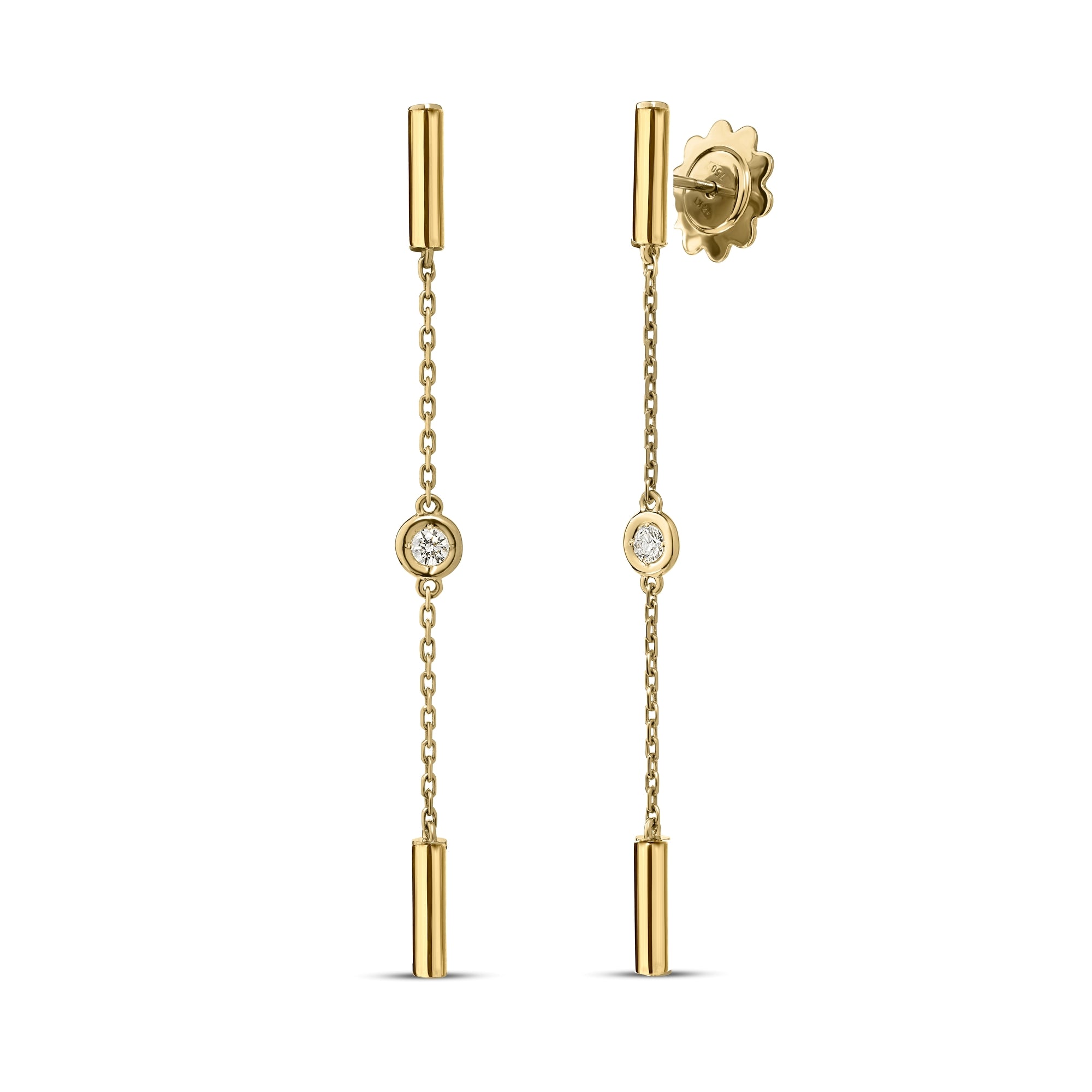 18K YELLOW GOLD DIAMONDS BY THE INCH BAR AND BEZEL STATION DANGLE EARRINGS