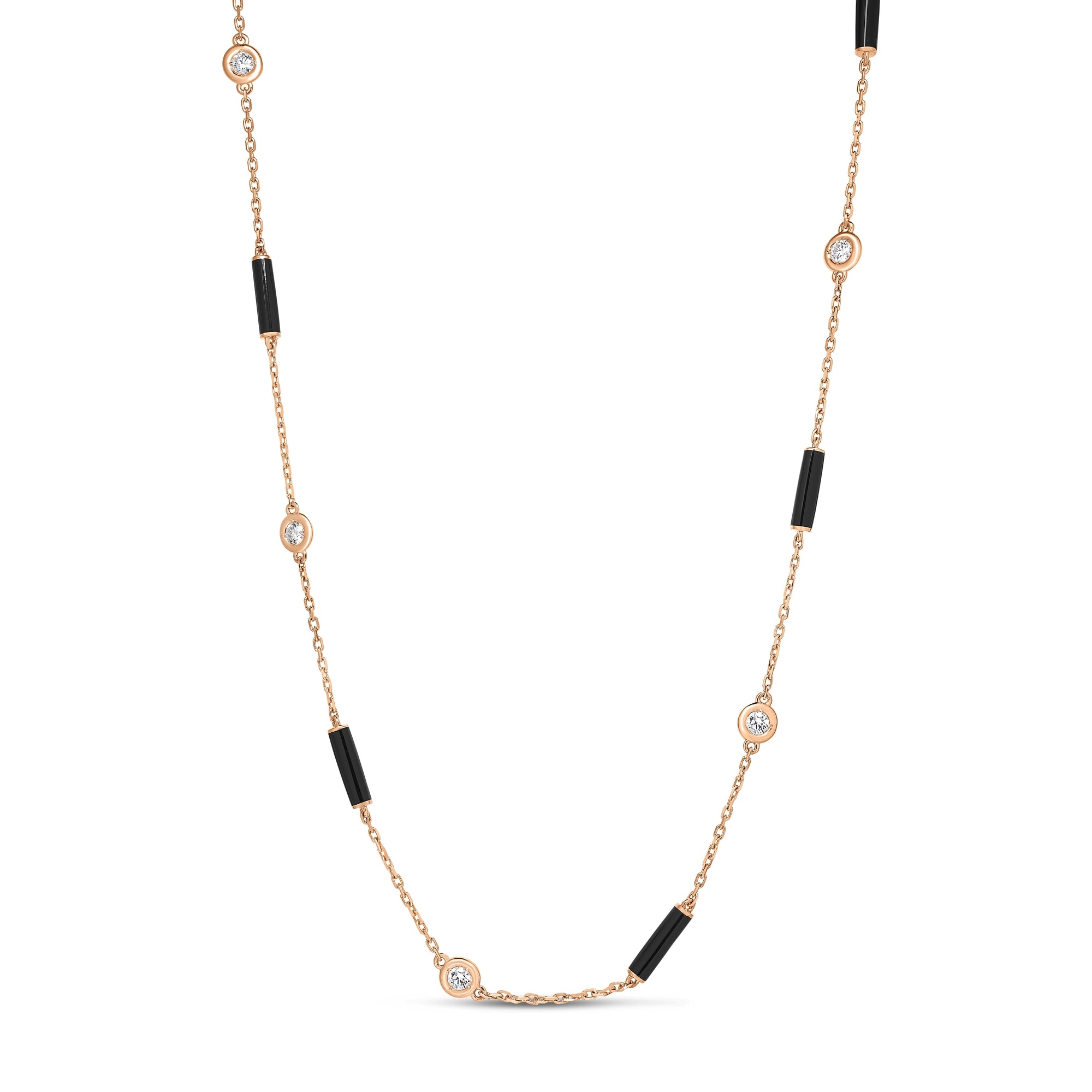 18K ROSE GOLD DIAMONDS BY THE INCH BLACK ENAMEL BAR AND BEZEL STATION NECKLACE
