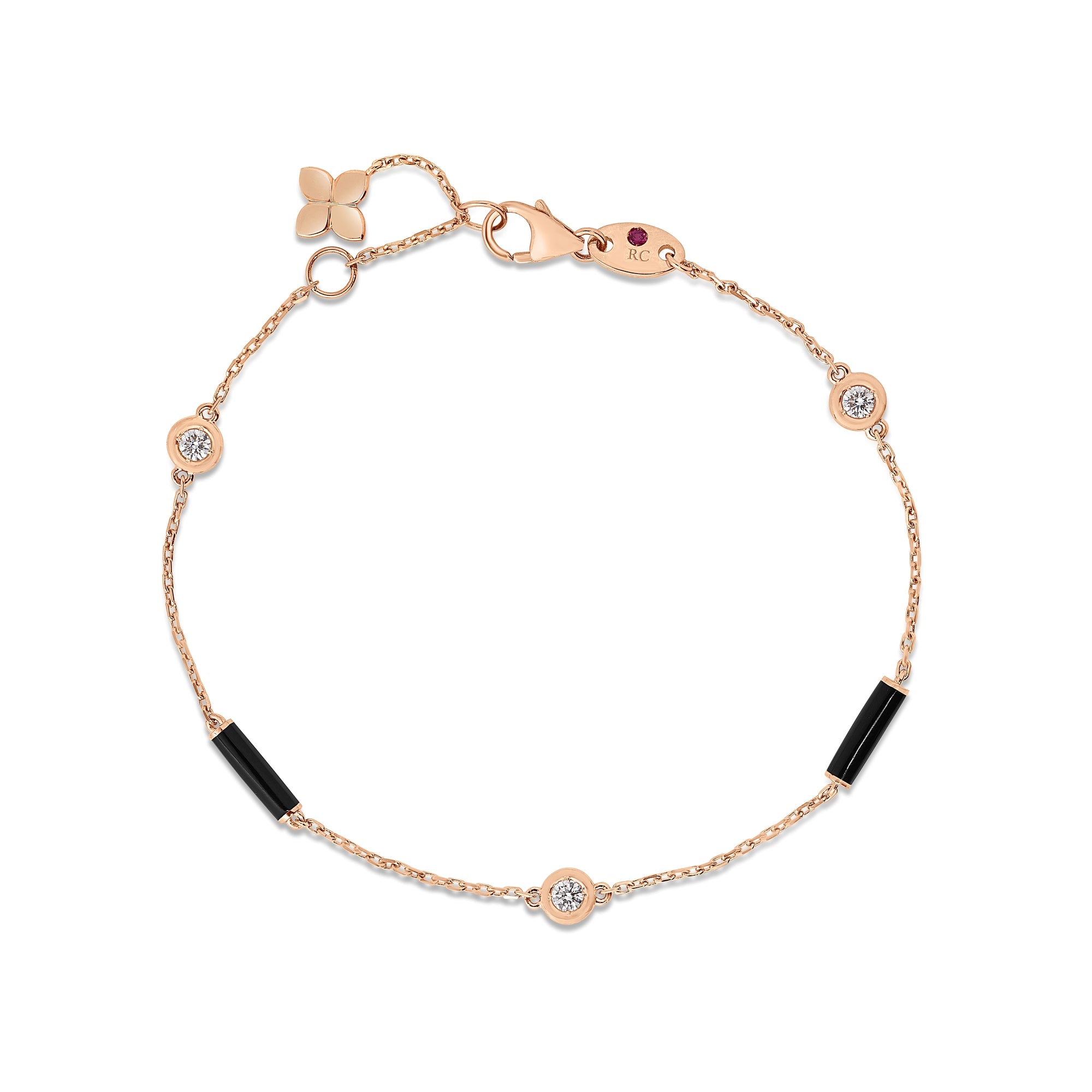 18K ROSE GOLD DIAMONDS BY THE INCH BLACK ENAMEL BAR AND BEZEL STATION BRACELET