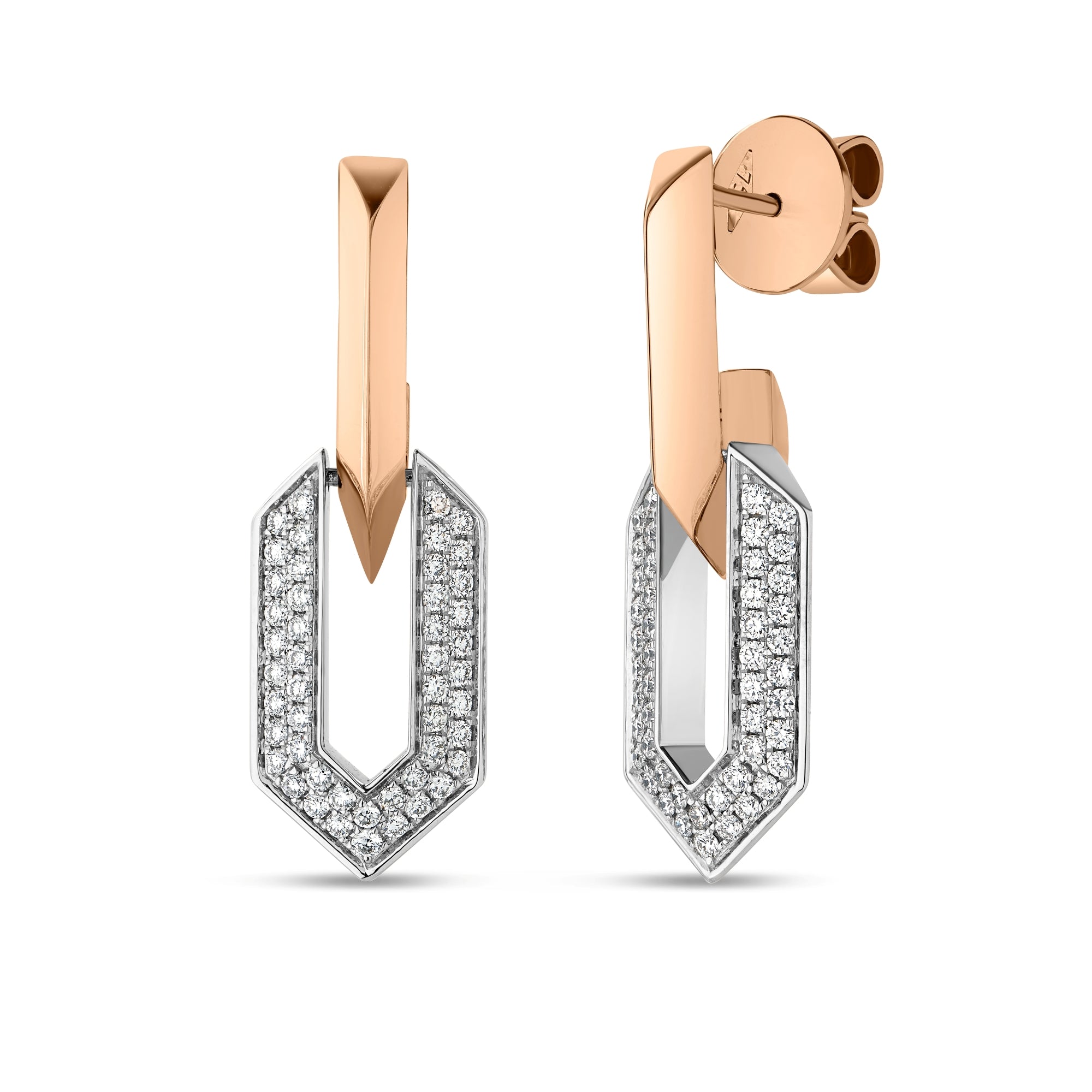 18K ROSE/WHITE DESIGNER GOLD DIAMOND EARRINGS
