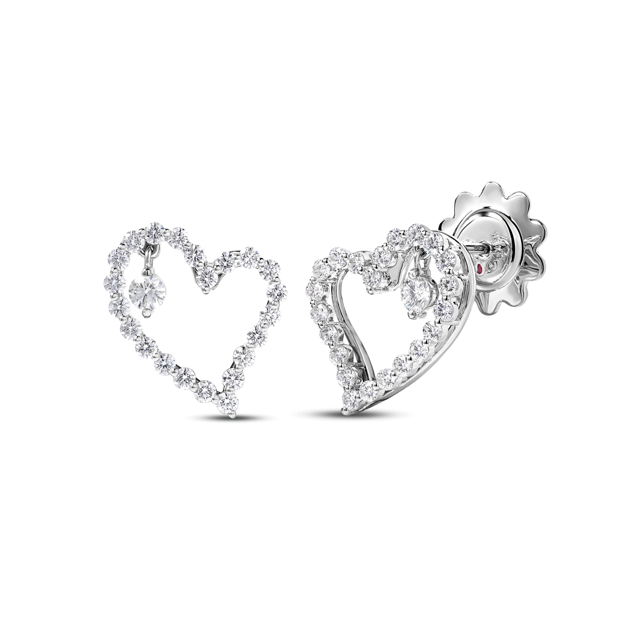 18K WHITE GOLD DIAMOND PRINCESS HEART STUD EARRINGS
