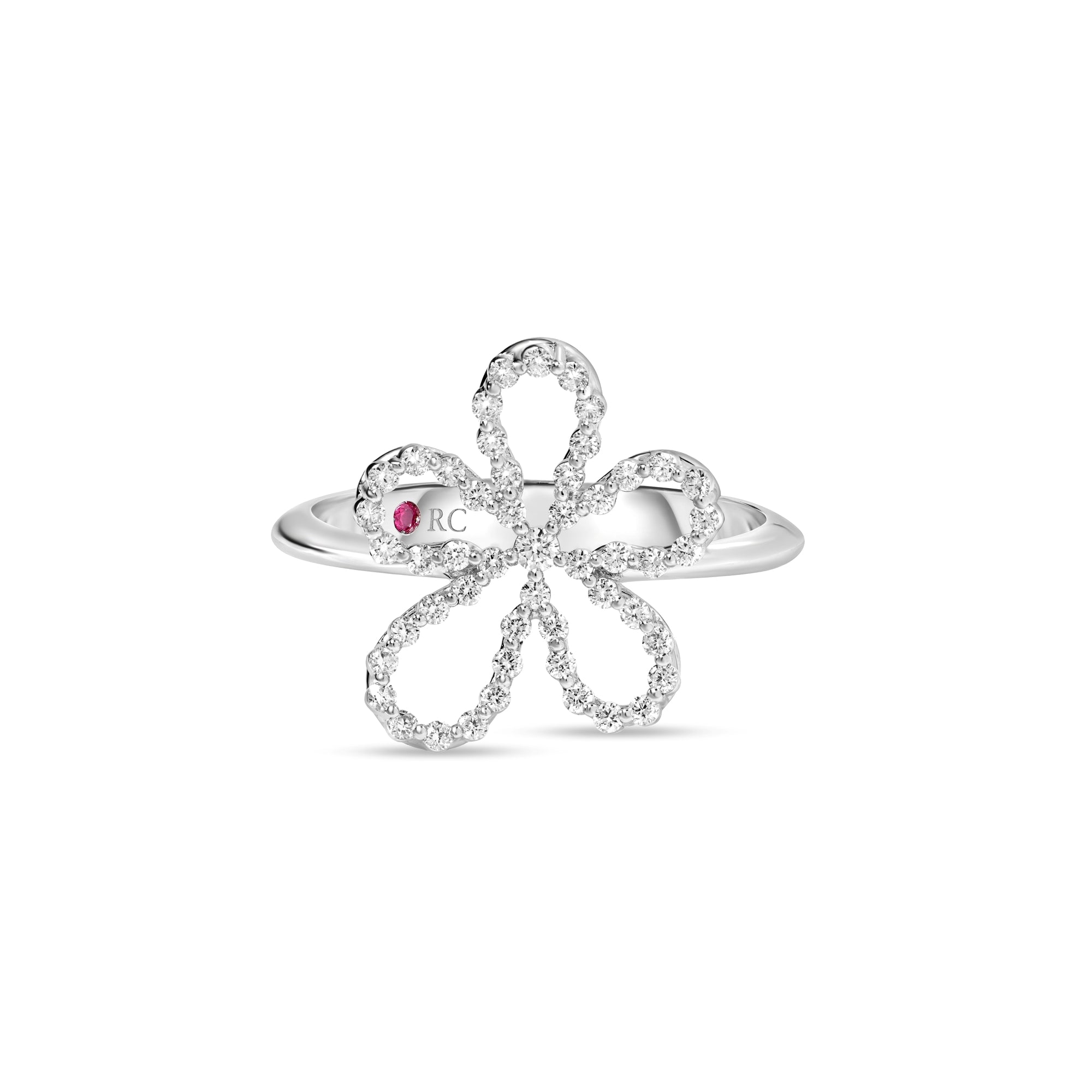 18K WHITE GOLD JASMINE PAVE DIAMOND OUTLINE FLOWER RING