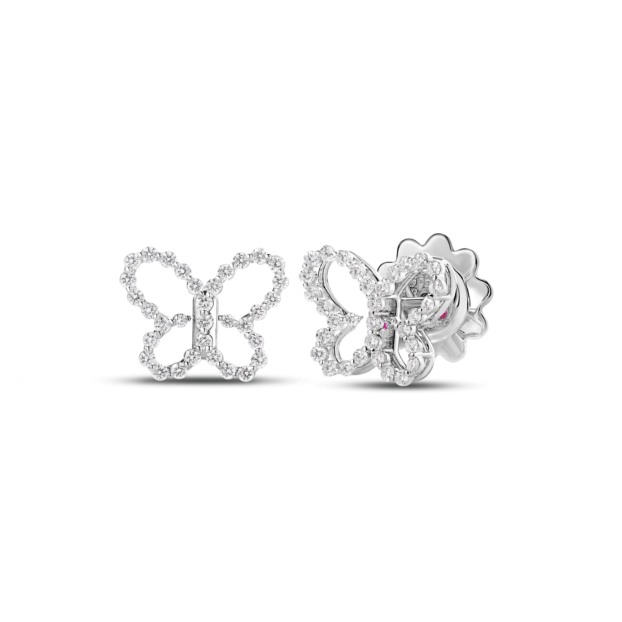 18K WHITE GOLD JASMINE PAVE DIAMOND OUTLINE BUTTERFLY STUD EARRINGS