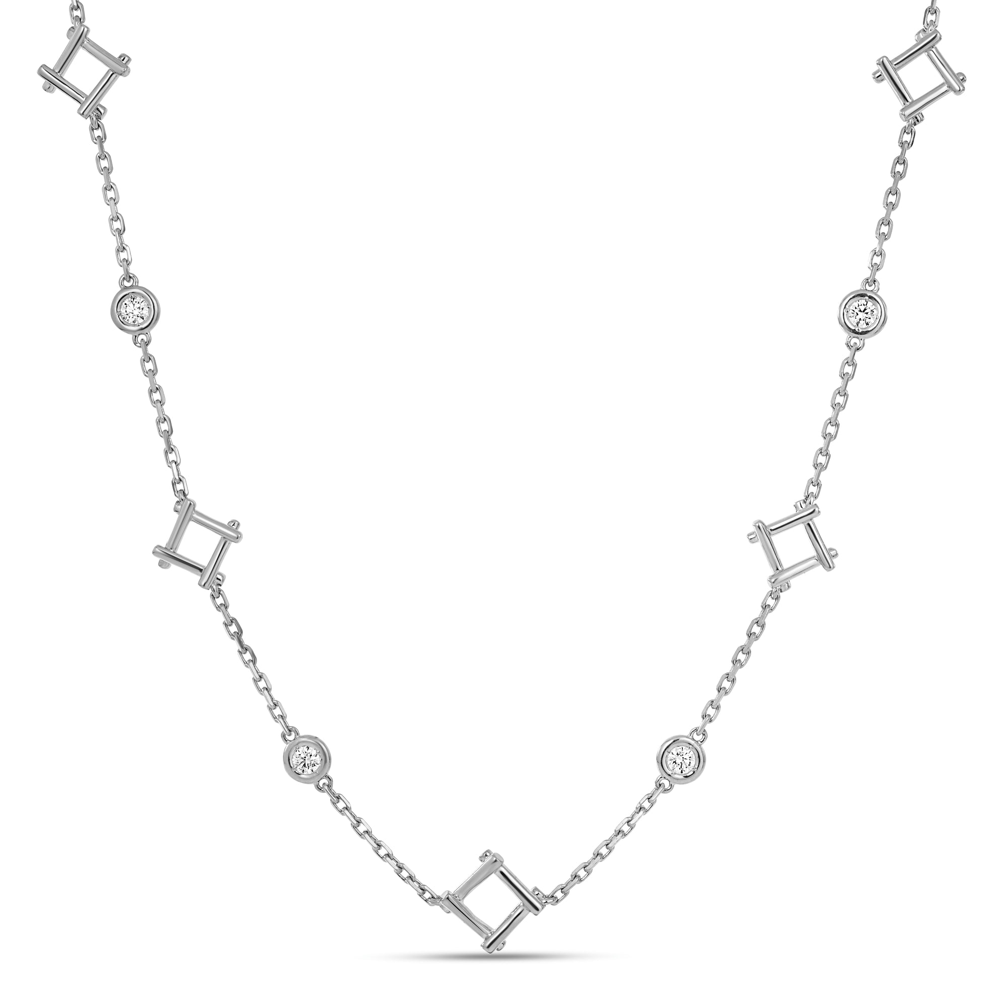 18K WHITE GOLD DOMINO ALTERNATING DIAMOND STATION NECKLACE