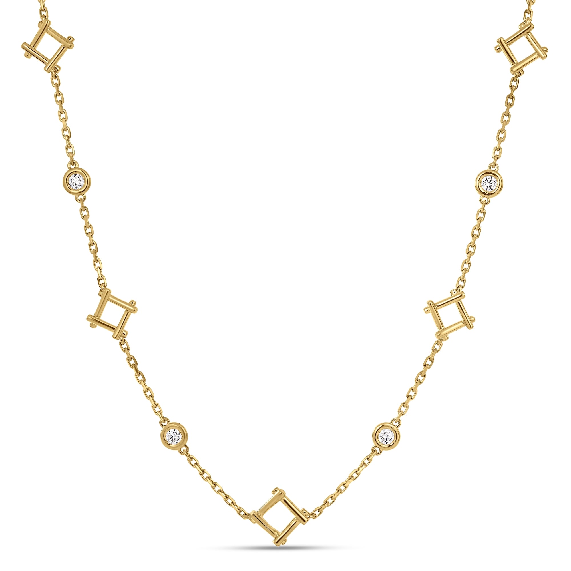 18K YELLOW GOLD DOMINO ALTERNATING DIAMOND STATION NECKLACE