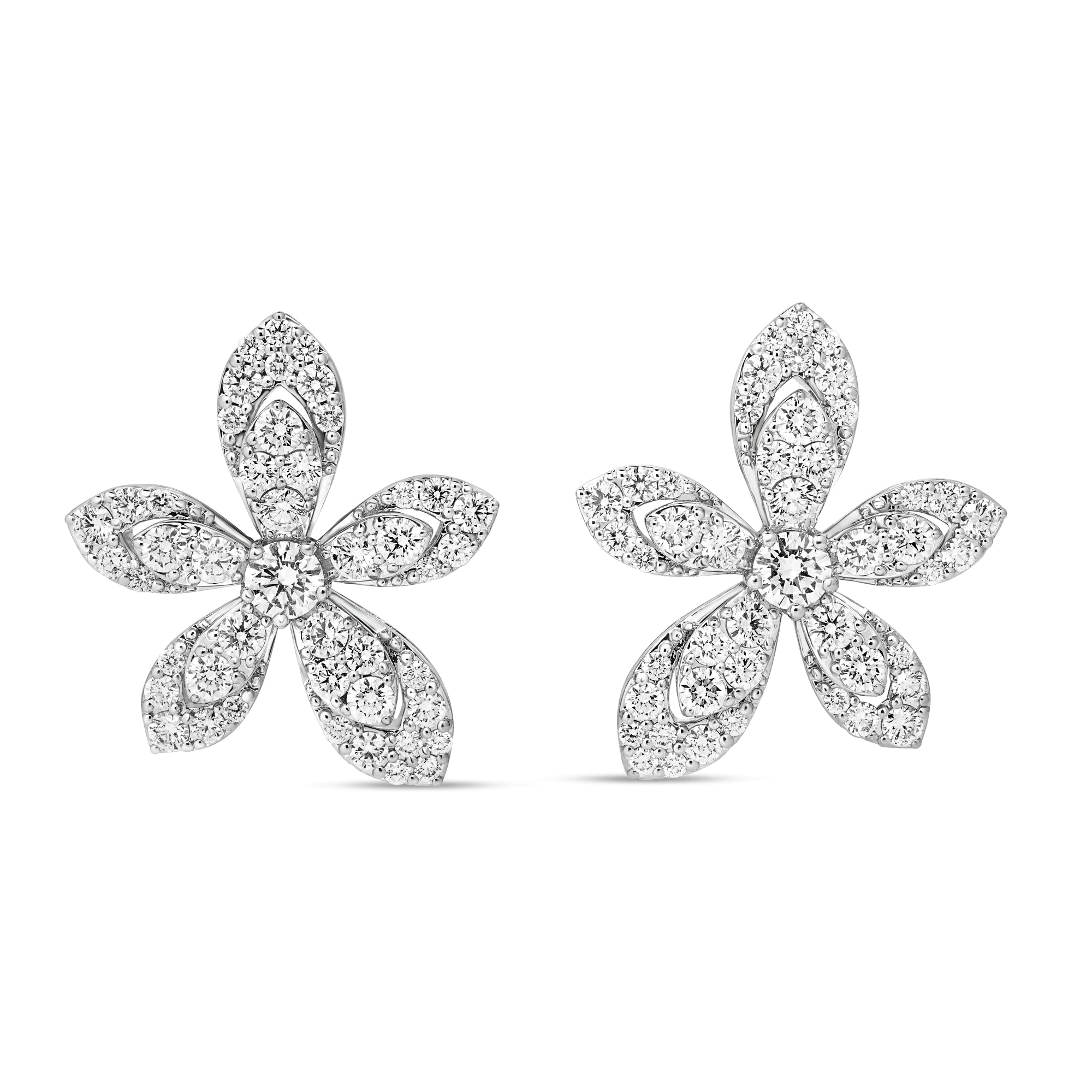 18K WHITE GOLD TIARE PAVE DIAMOND FLOWER STUD EARRINGS
