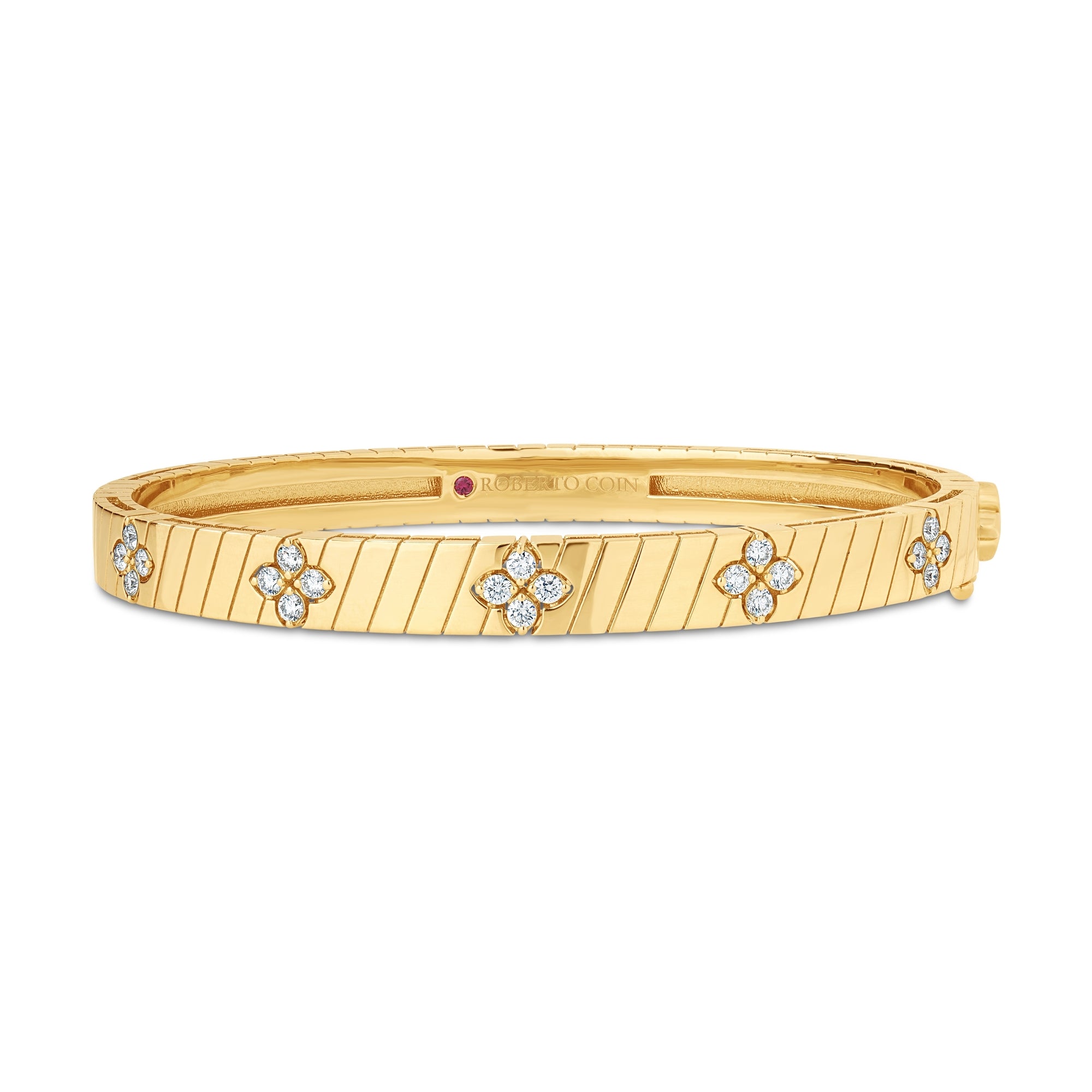 18K YELLOW GOLD LOVE IN VERONA WIDE RIDGED DIAMOND BANGLE