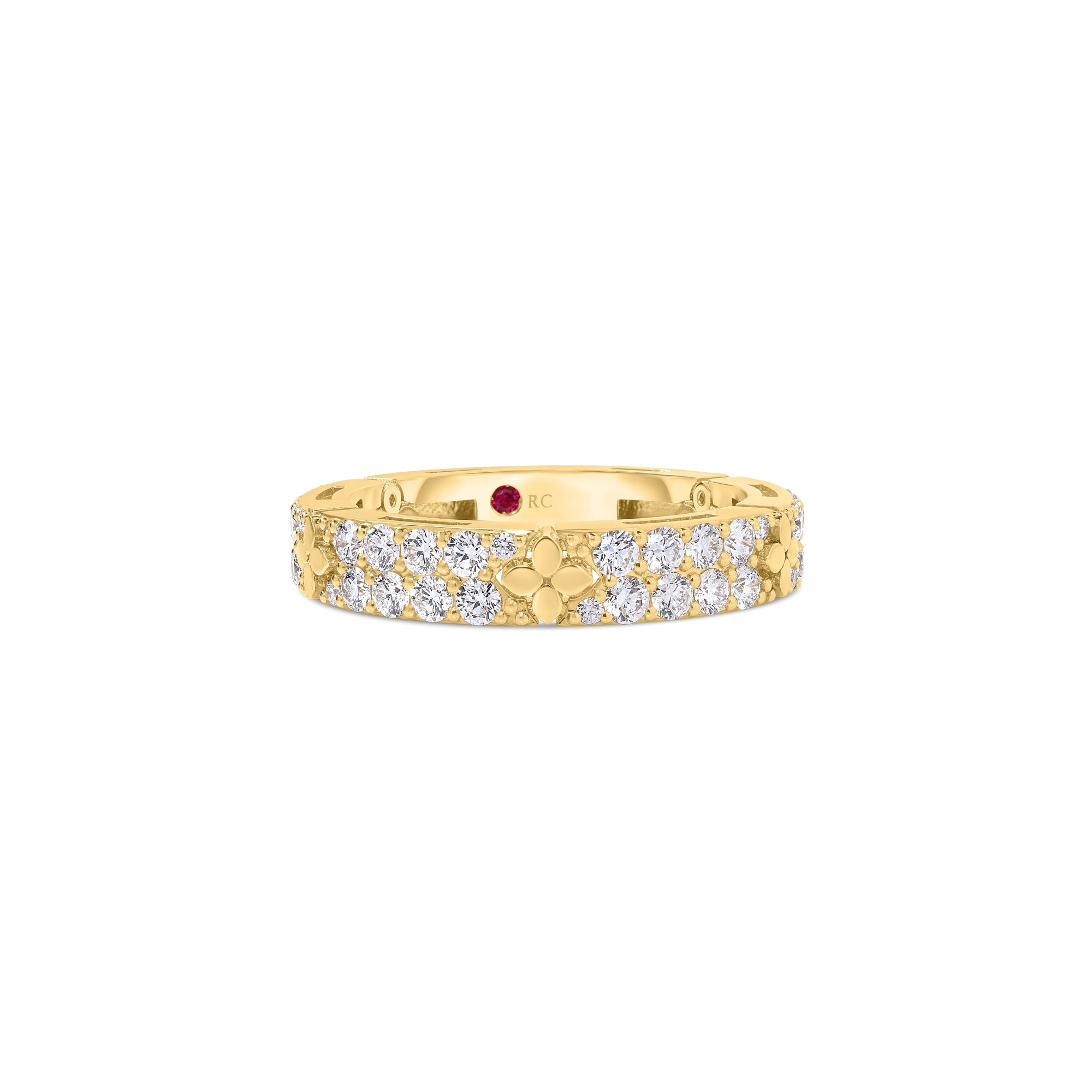 18K YELLOW GOLD LOVE IN VERONA NARROW PAVE DIAMOND AND POLISHED FLOWERS RING