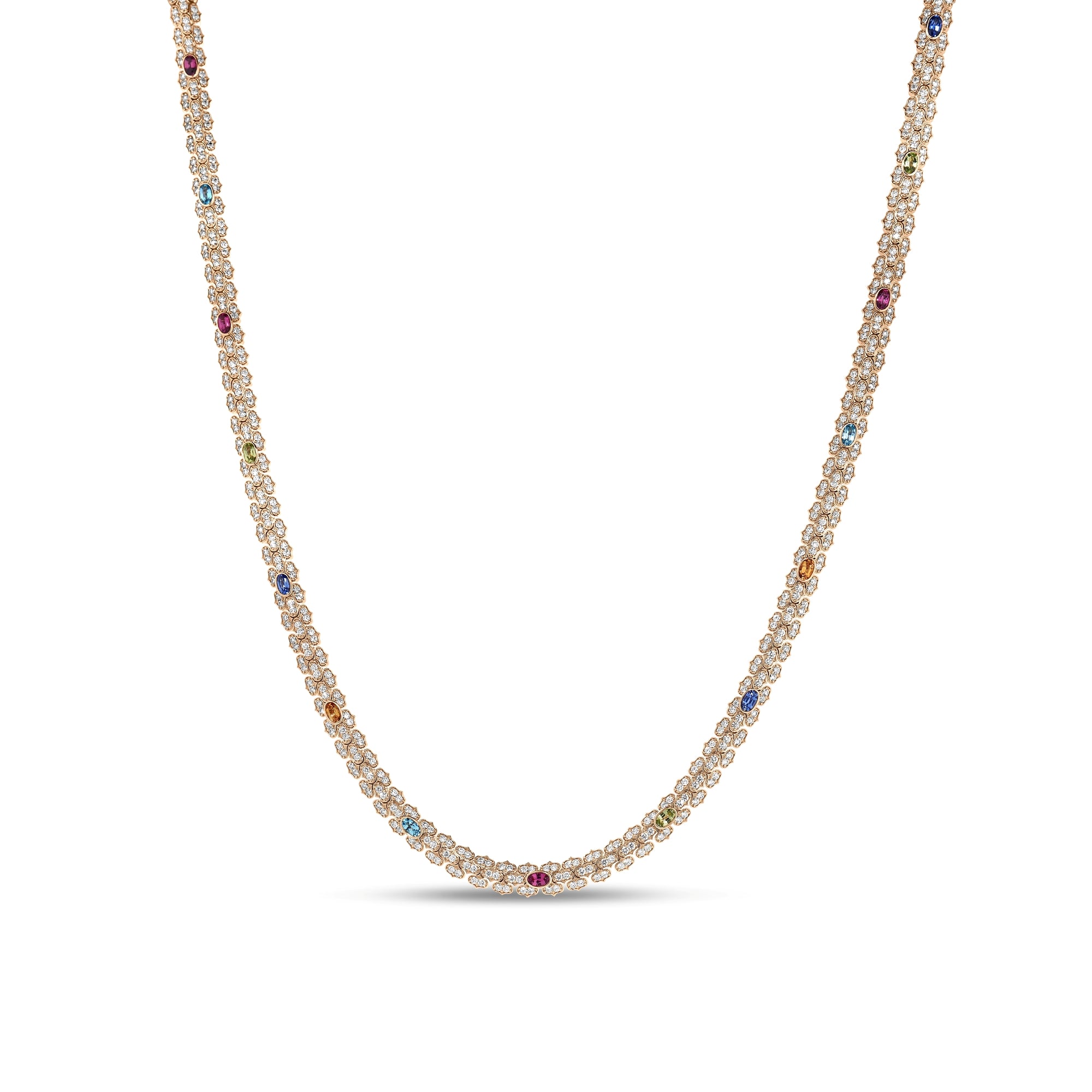 18K ROSE GOLD COBRA NARROW PAVE DIAMOND AND MIXED STONES (BLUE SAPPHIRE, CITRINE, PERIDOT, AND RUBY) NECKLACE