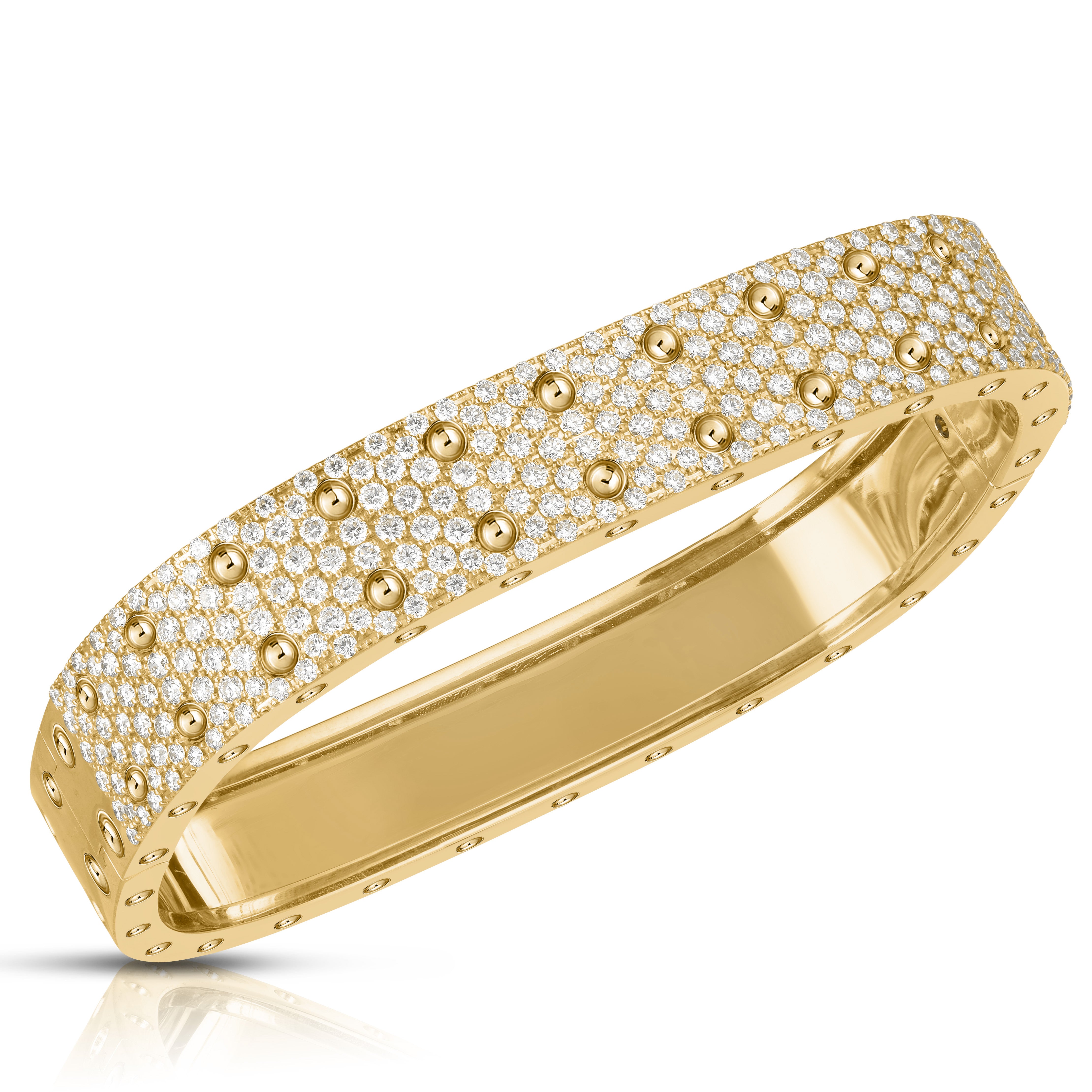18K YELLOW GOLD POIS MOI 2 ROW SQAURE DIAMOND BANGLE
