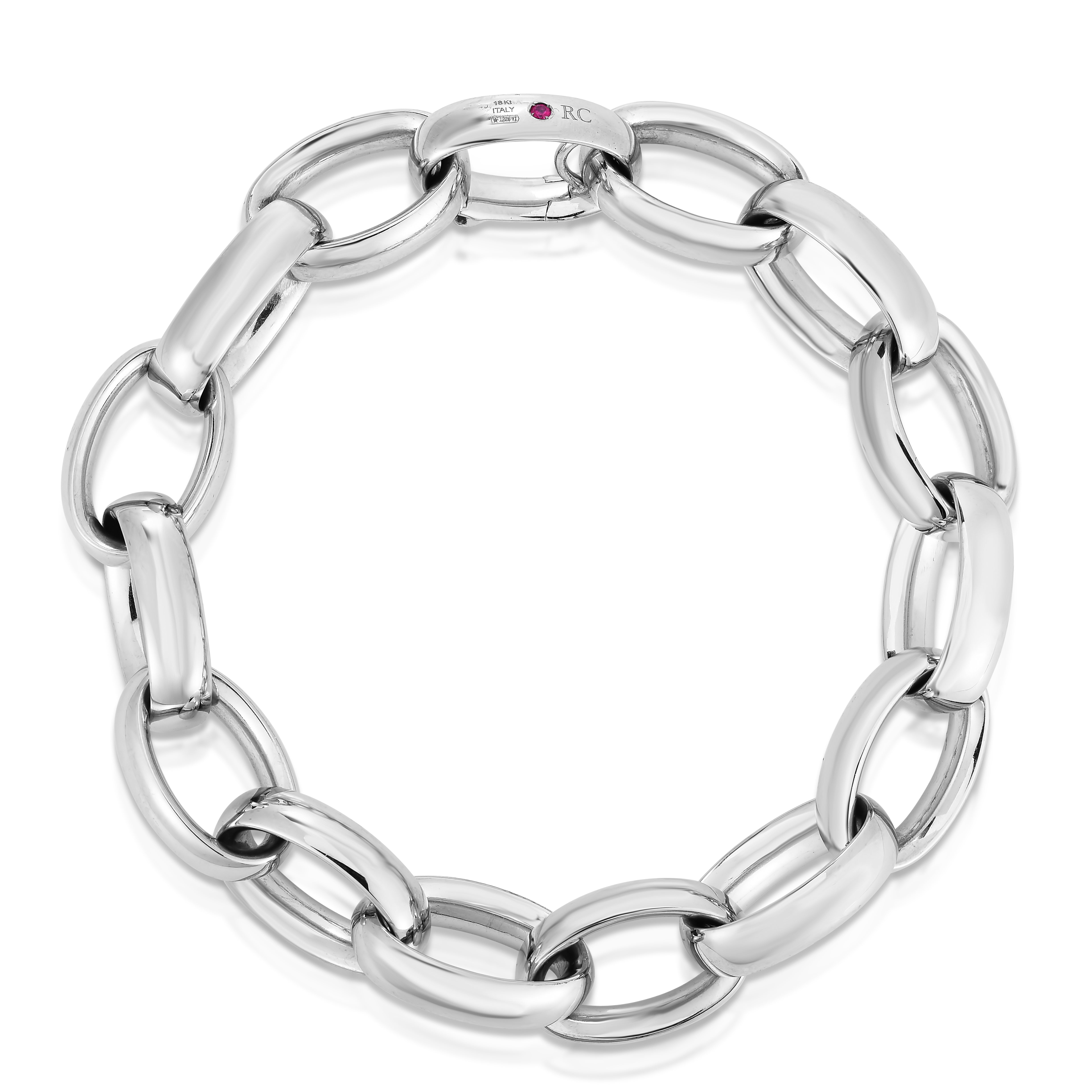 18K WHITE DESIGNER GOLD CLASSIC POLISHED OVAL LINK BRACELET