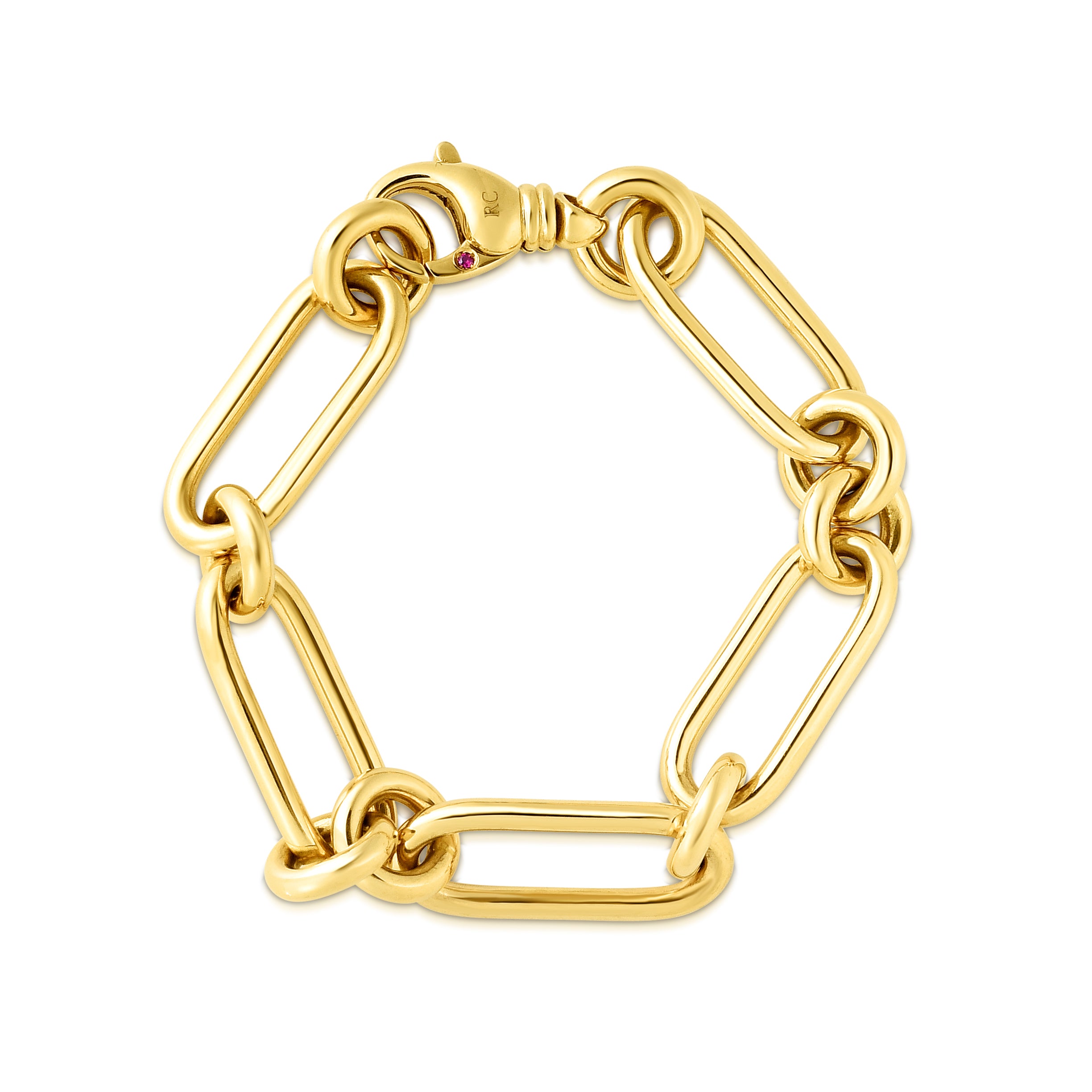 18K YELLOW DESIGNER GOLD OVAL & ROUND LINK BRACELET