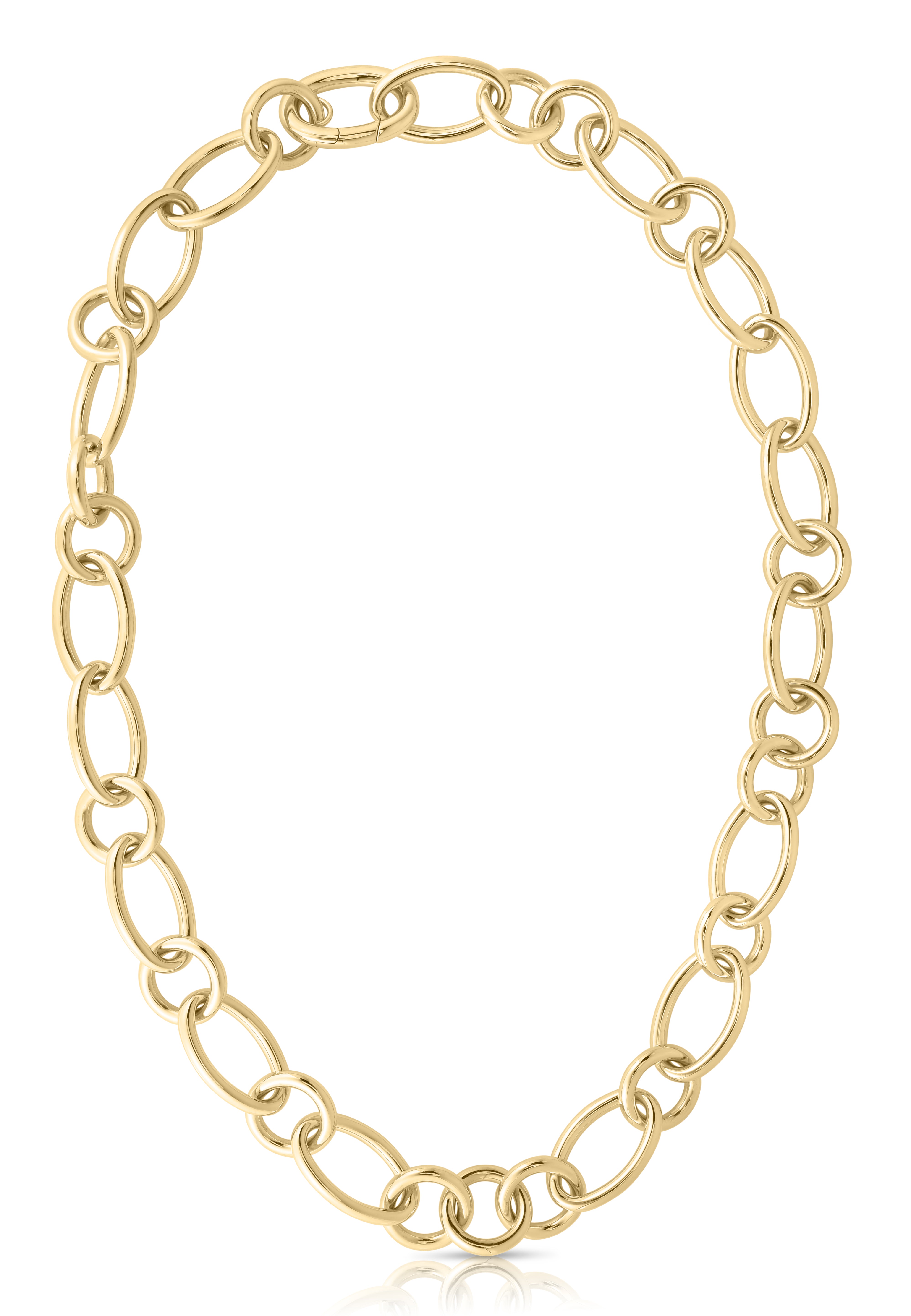 18K YELLOW DESIGNER GOLD ALTERNATING ROUND & OVAL LINK CHAIN NECKLACE