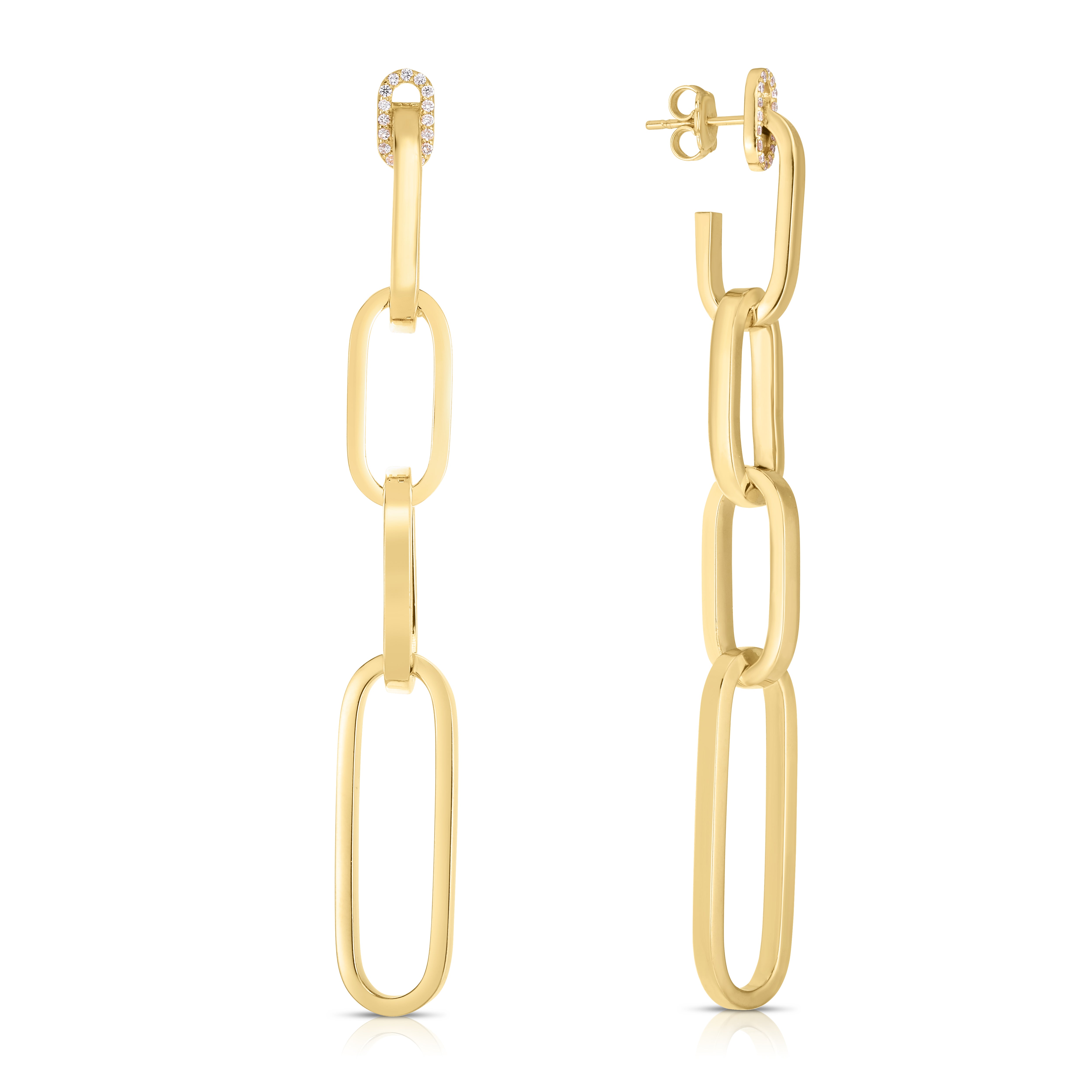 18K YELLOW GOLD NAVARRA DIAMOND GRADUATING CHAIN LINK DANGLE EARRINGS
