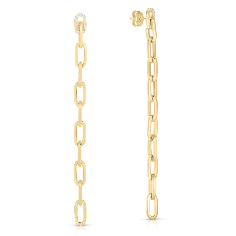 18K YELLOW GOLD NAVARRA DIAMOND LONG CHAIN LINK DROP EARRINGS