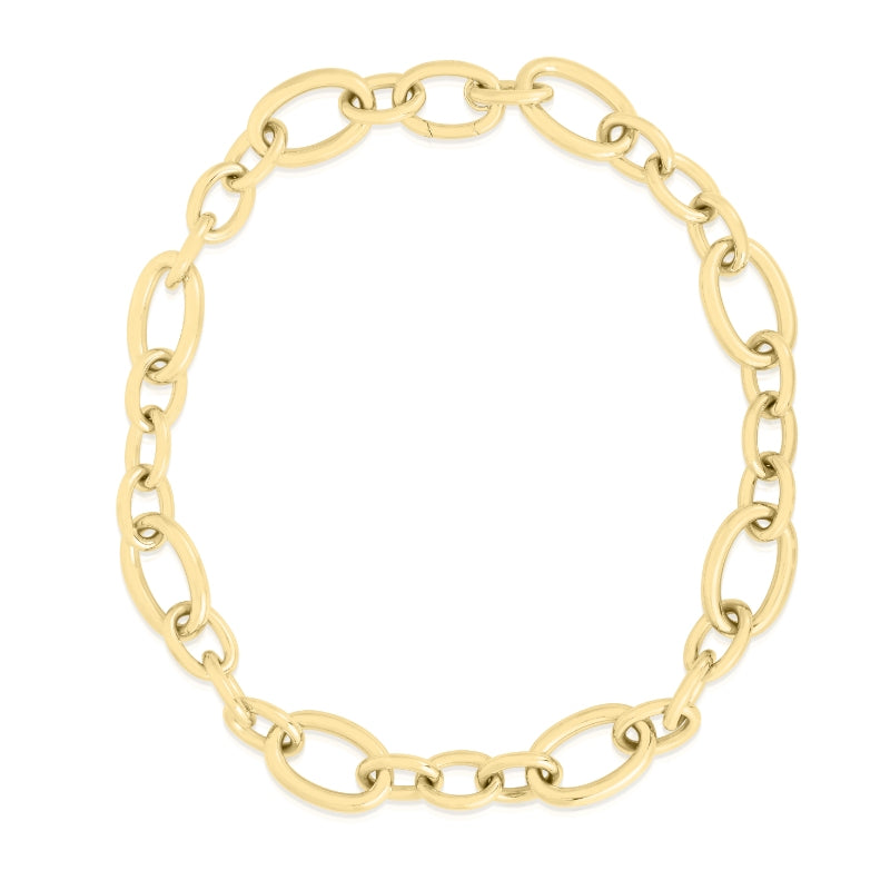 18K YELLOW DESIGNER GOLD ALTERNATING OVAL LINK CHAIN