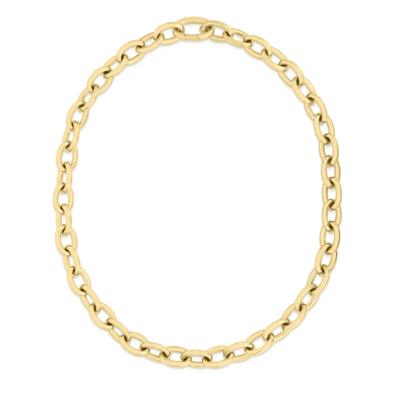 18K YELLOW DESIGNER GOLD SMALL OVAL LINK CHAIN NECKLACE