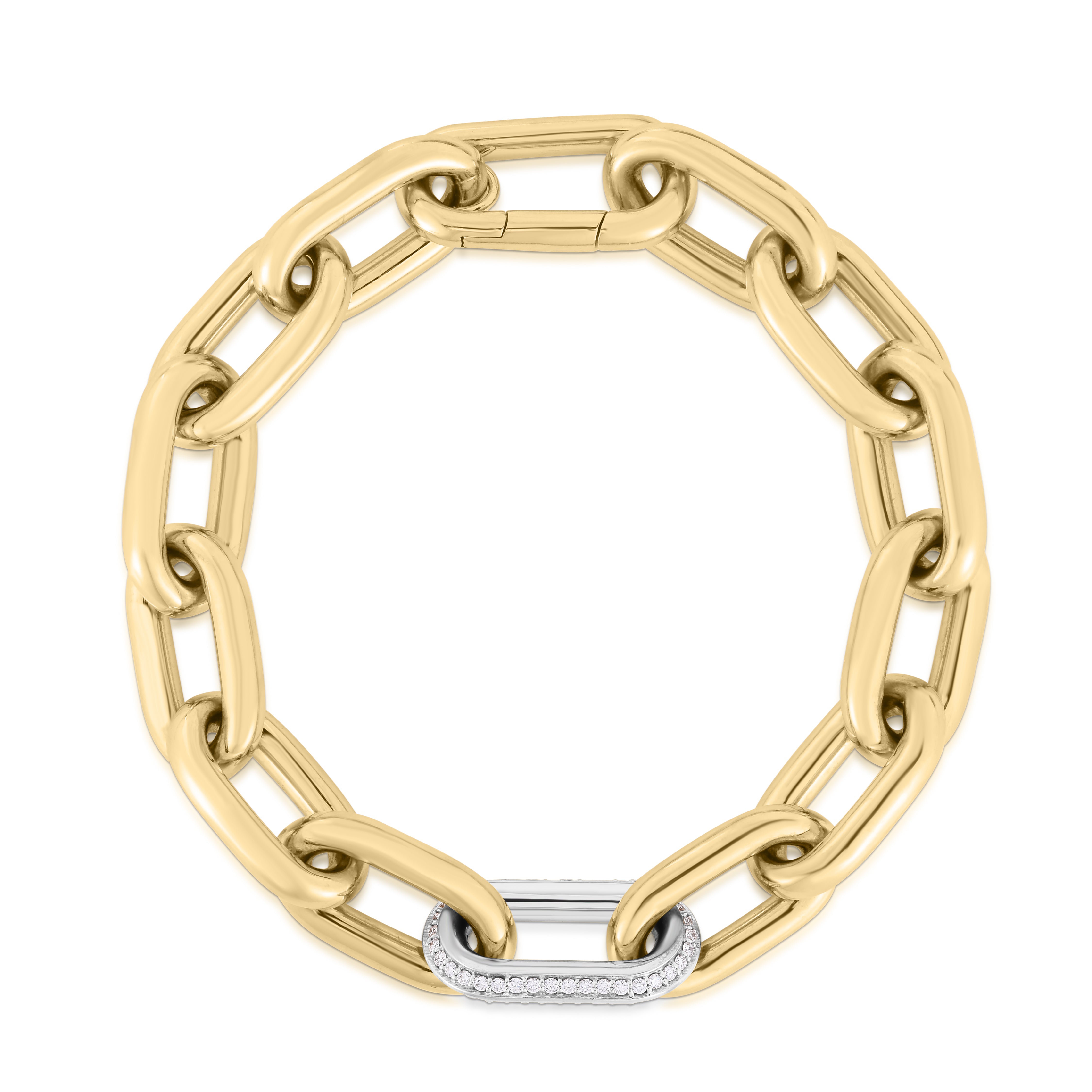 18K YELLOW/WHITE DESIGNER GOLD & DIAMOND CHUNKY PAPERCLIP BRACELET