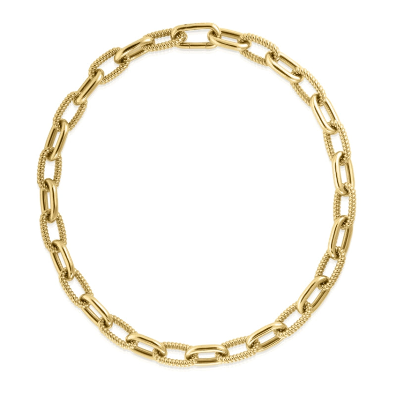 18K YELLOW DESIGNER GOLD ALTERNATING POLISHED & FLUTED THICK PAPERCLIP LINK CHAIN