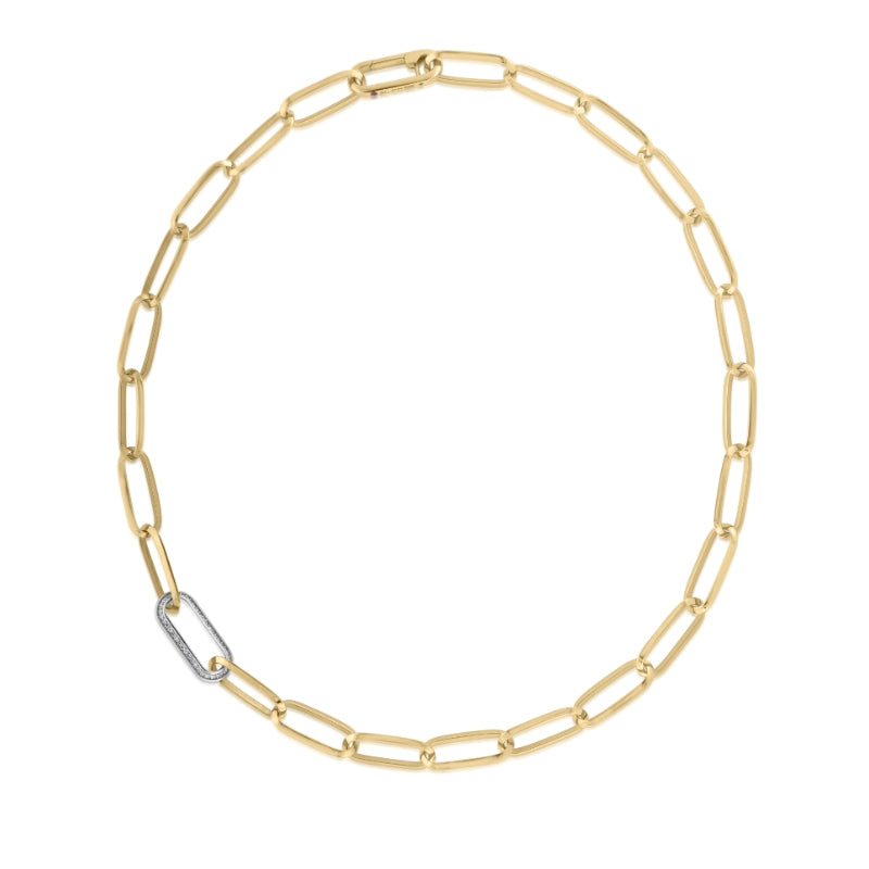 18K YELLOW DESIGNER GOLD DIAMOND & PAPERCLIP LINK CHAIN