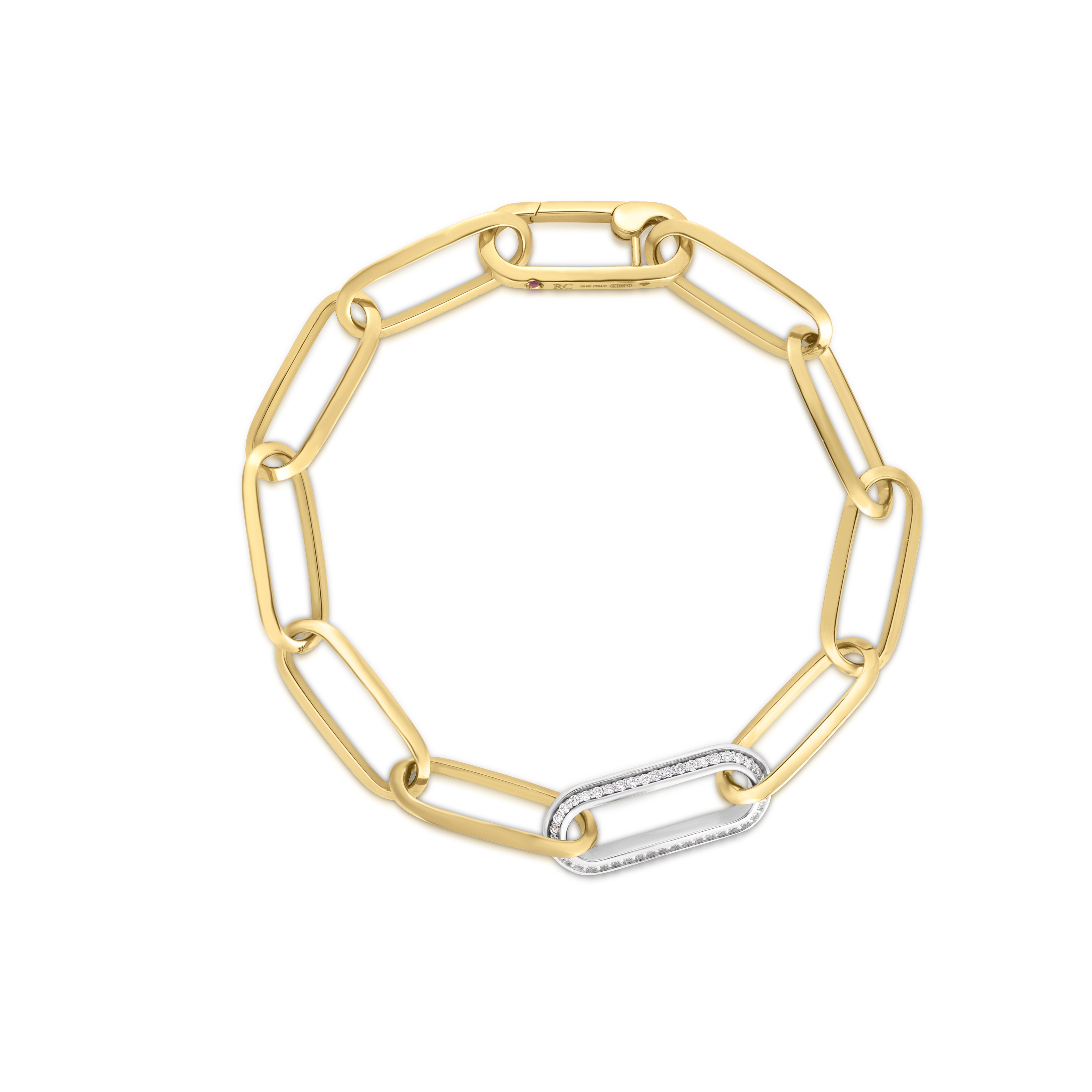 18K YELLOW DESIGNER GOLD DIAMOND & PAPERCLIP LINK MENS BRACELET