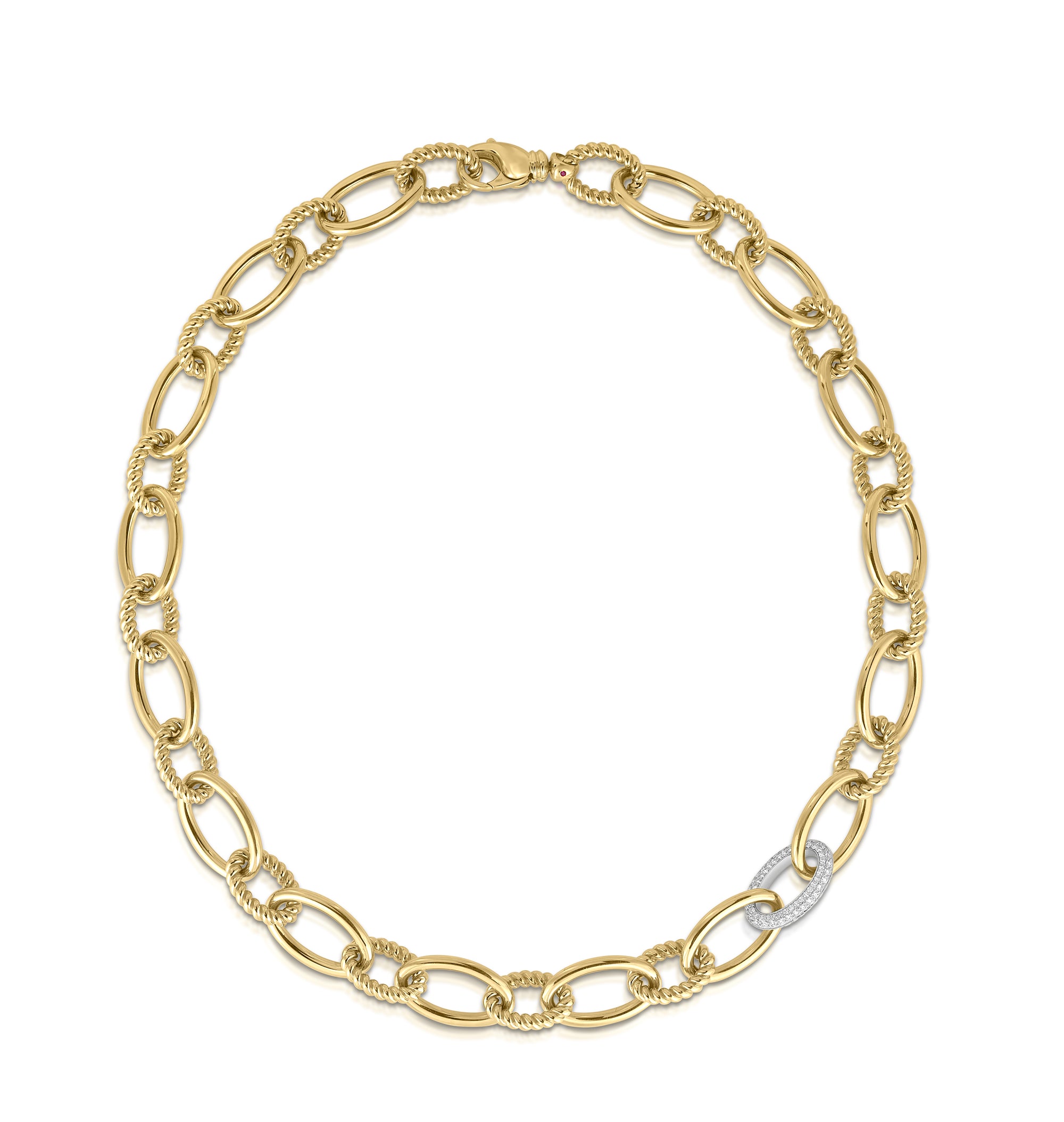 18K YELLOW/WHITE DESIGNER GOLD DIAMOND LINK NECKLACE