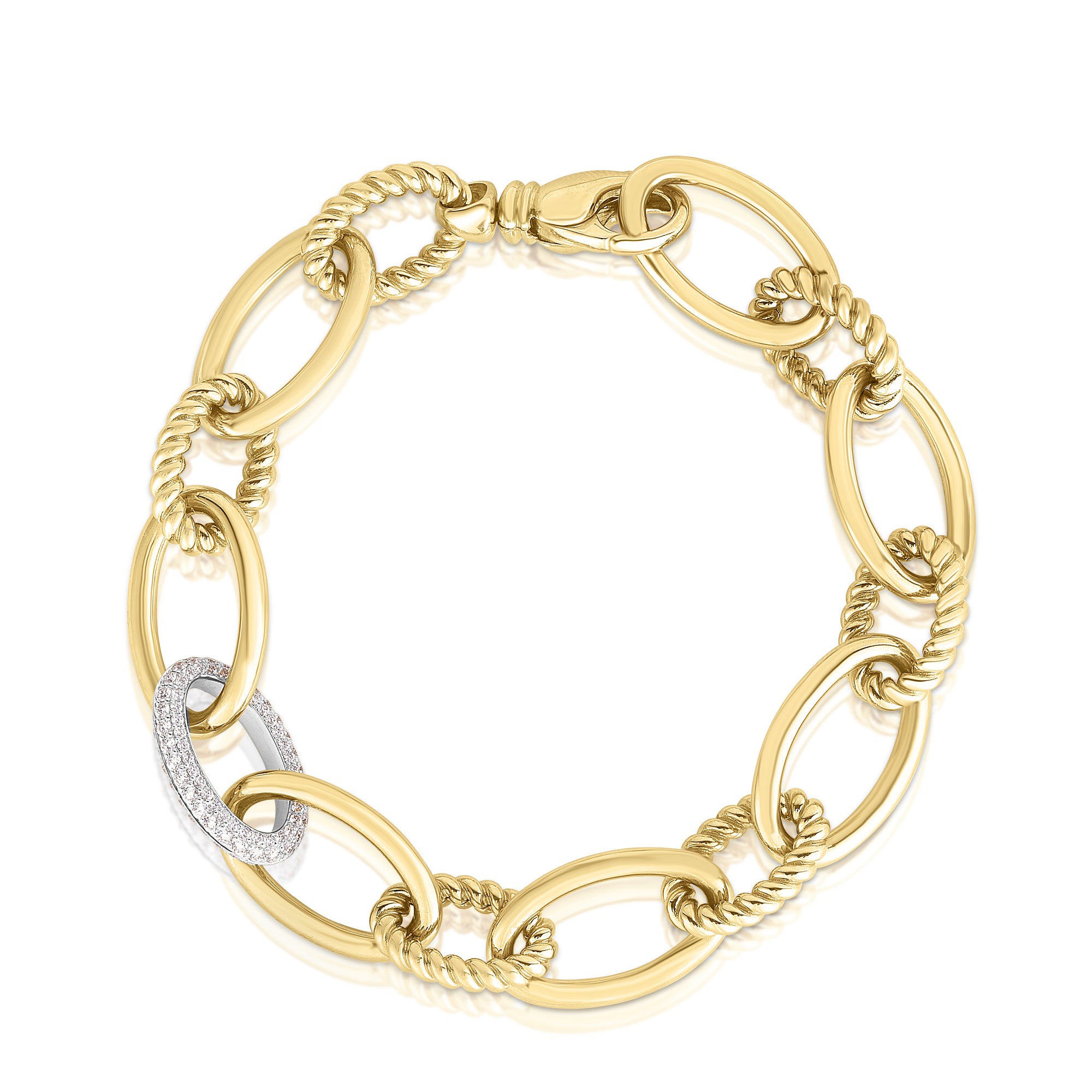 18K YELLOW/WHITE DESIGNER GOLD DIAMOND LINK BRACELET