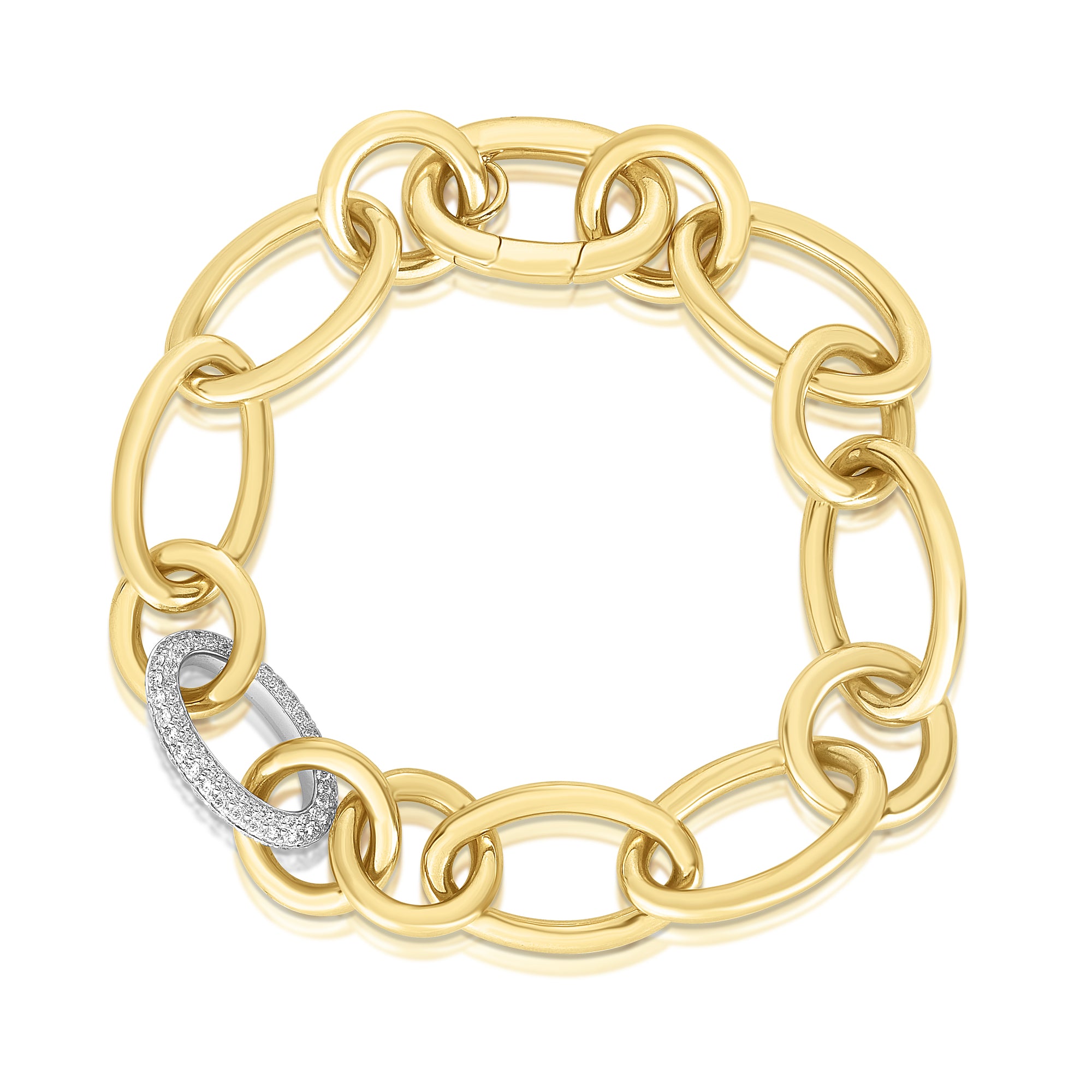 18K YELLOW/WHITE DESIGNER GOLD DIAMOND LINK BRACELET