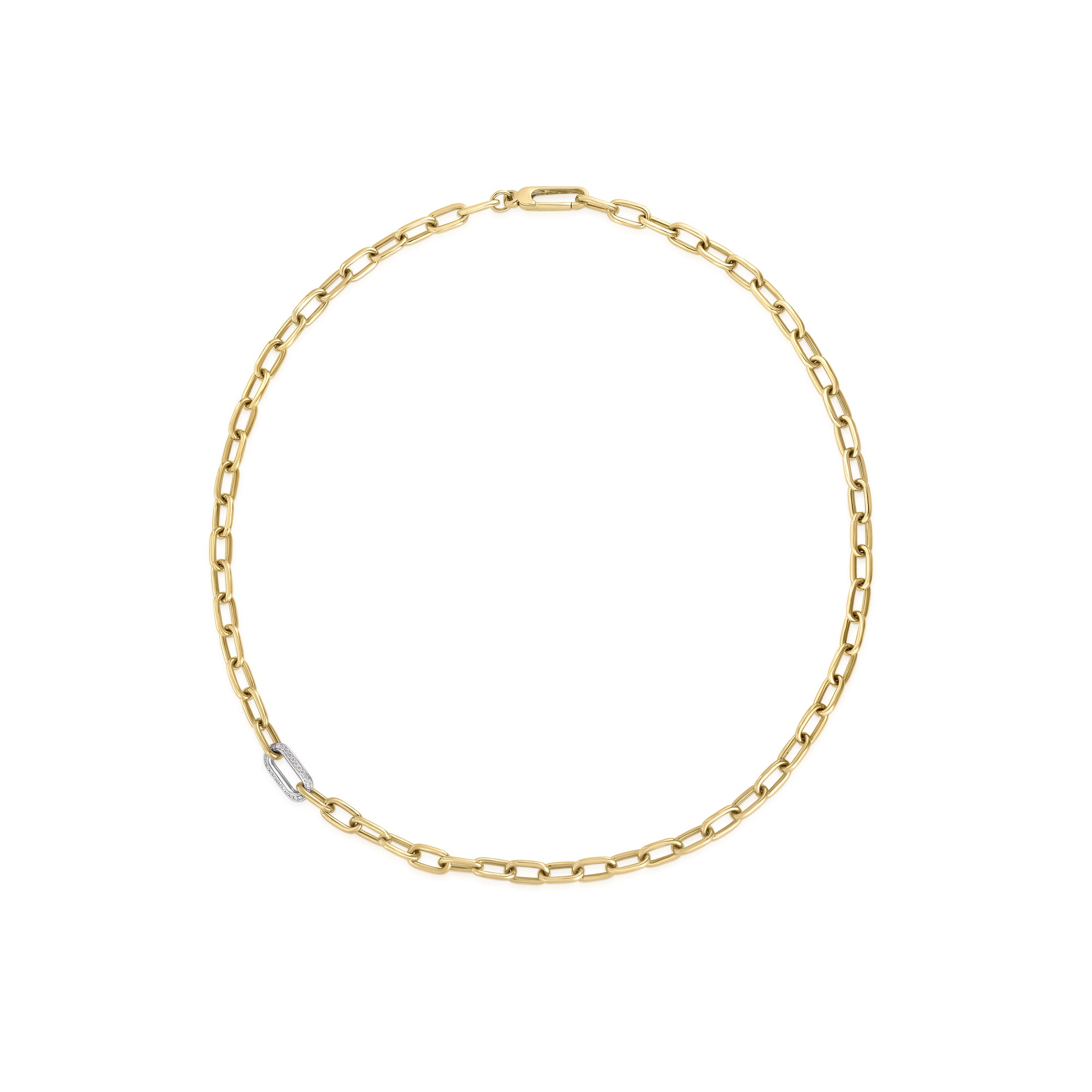 18K YELLOW/WHITE DESIGNER GOLD DIAMOND LINK CHAIN NECKLACE