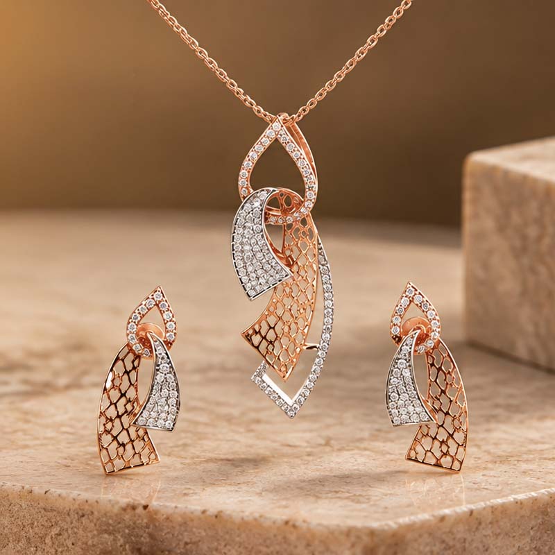Elegant 18K Rose Gold Pendant Set with Sparkling Cubic Zirconia for Everyday Glamour