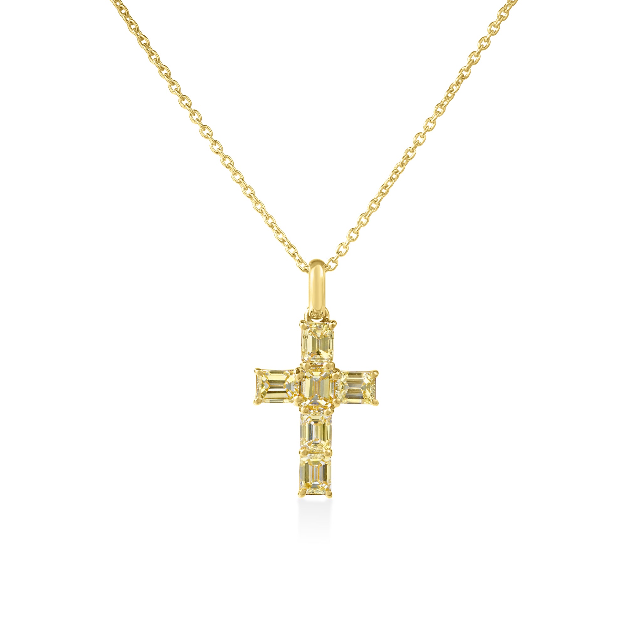 18K YELLOW GOLD TINY TREASURES YELLOW EMERALD CUT DIAMOND CROSS NECKLACE