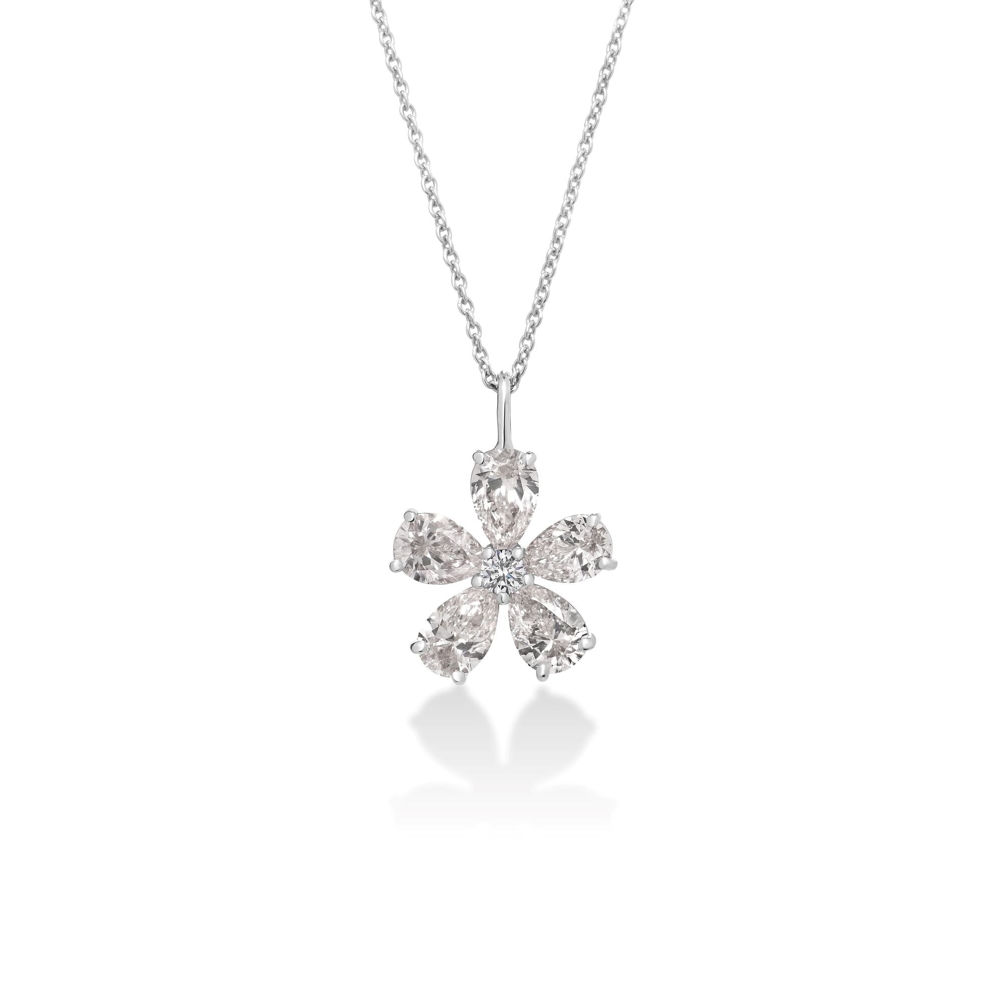 18K WHITE GOLD TINY TREASURES PEARSHAPE STONES FLOWER NECKLACE