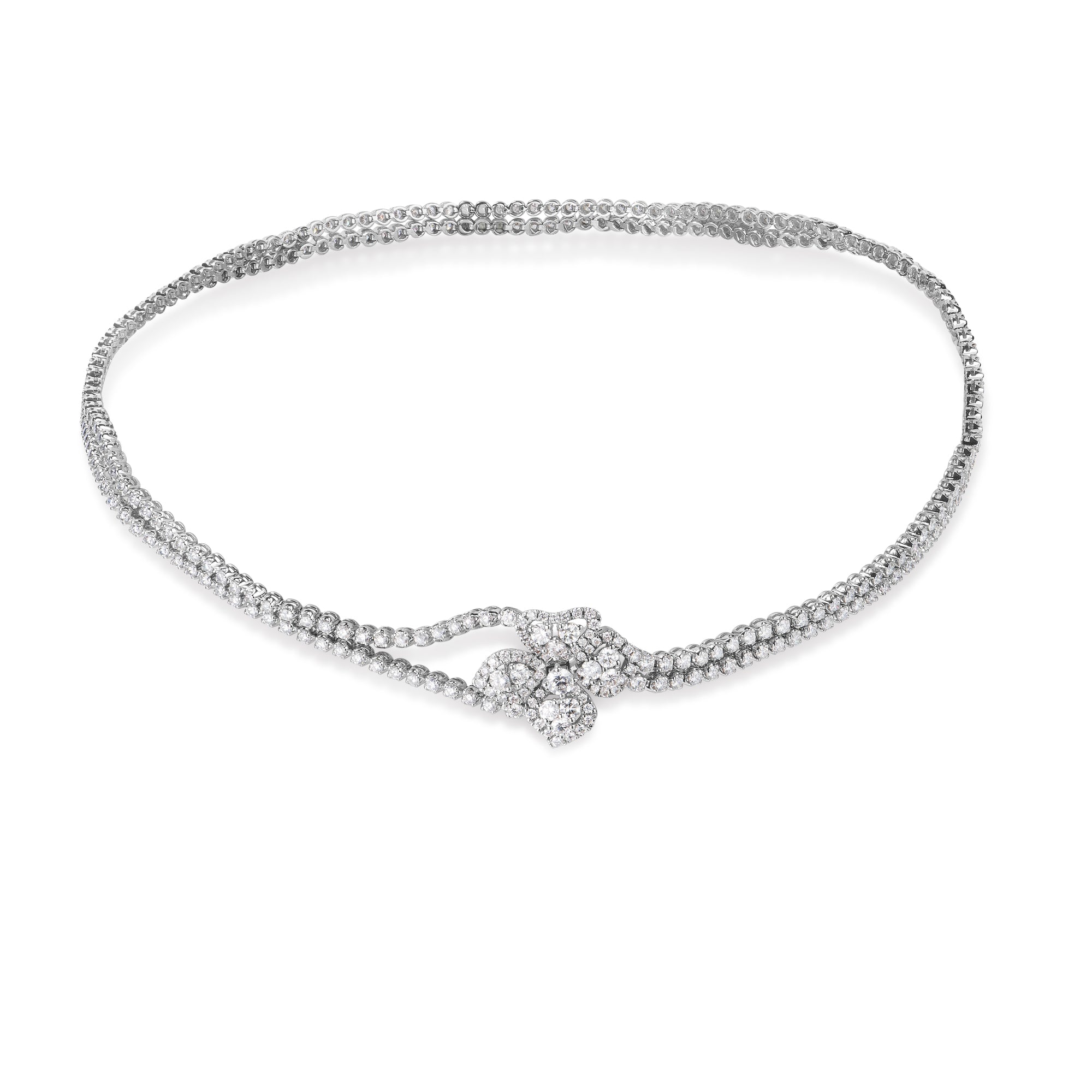 18K WHITE GOLD DIAMOND CLASSIC FIORE COUTURE DOUBLE CHOKER NECKLACE