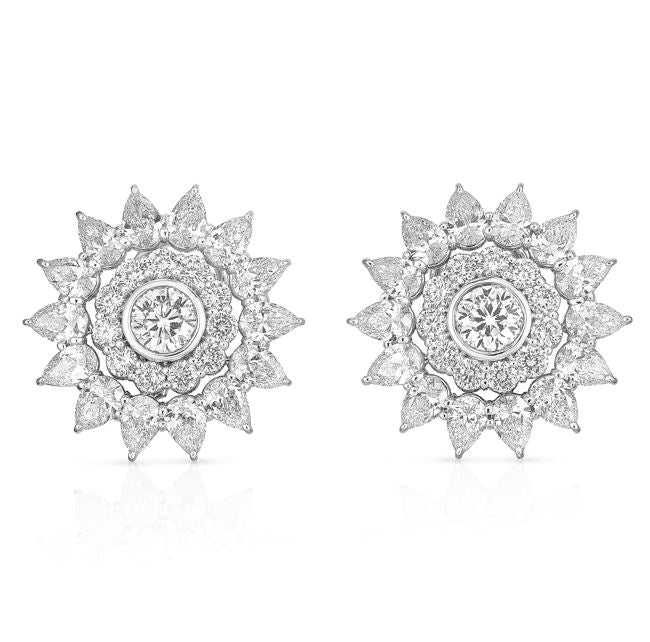 18K WHITE GOLD STELLE LARGE DIAMOND STUD EARRINGS - 1.0 CT CENTER