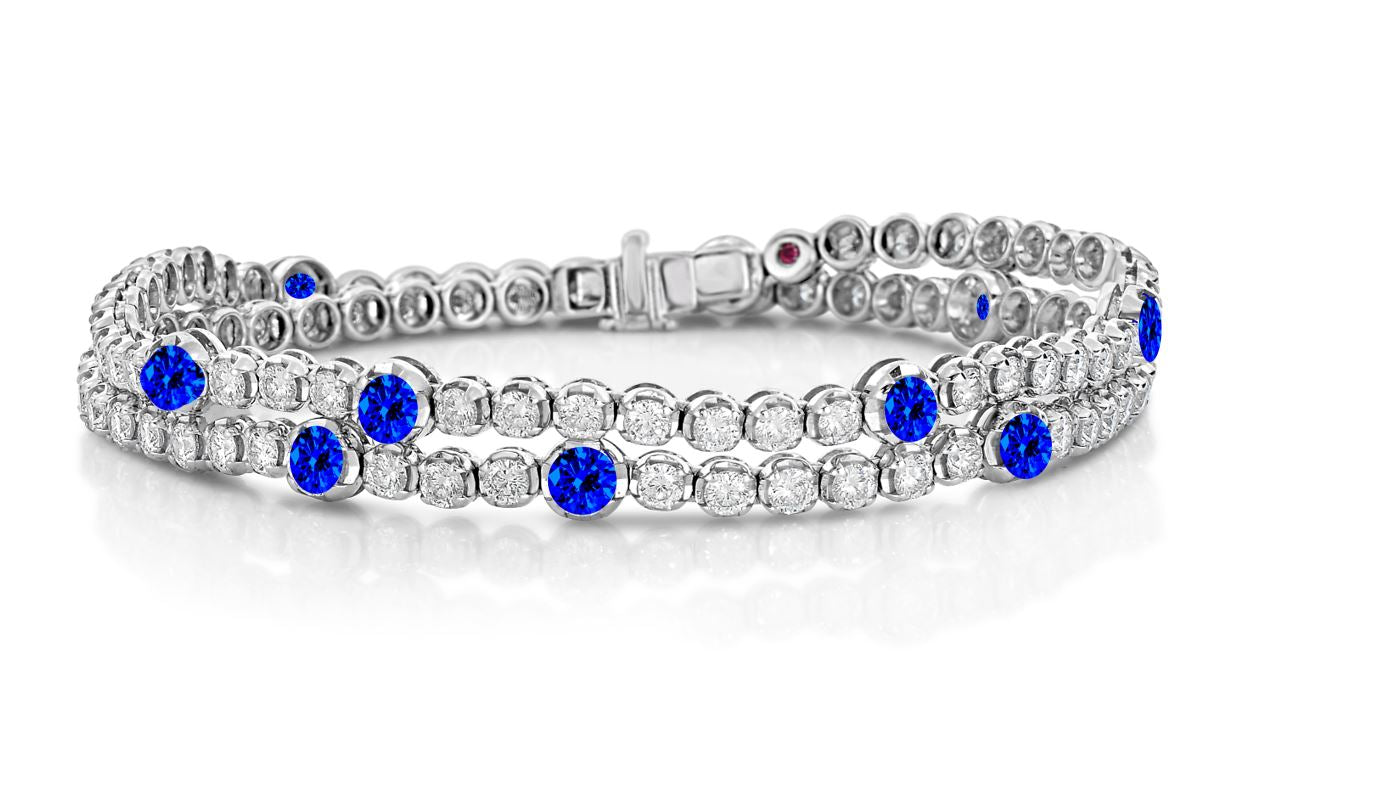 18K WHITE GOLD DIAMOND CLASSIC DOUBLE WRAP PAVE DIAMOND & PINK SAPPHIRE BRACELET & CHOKER