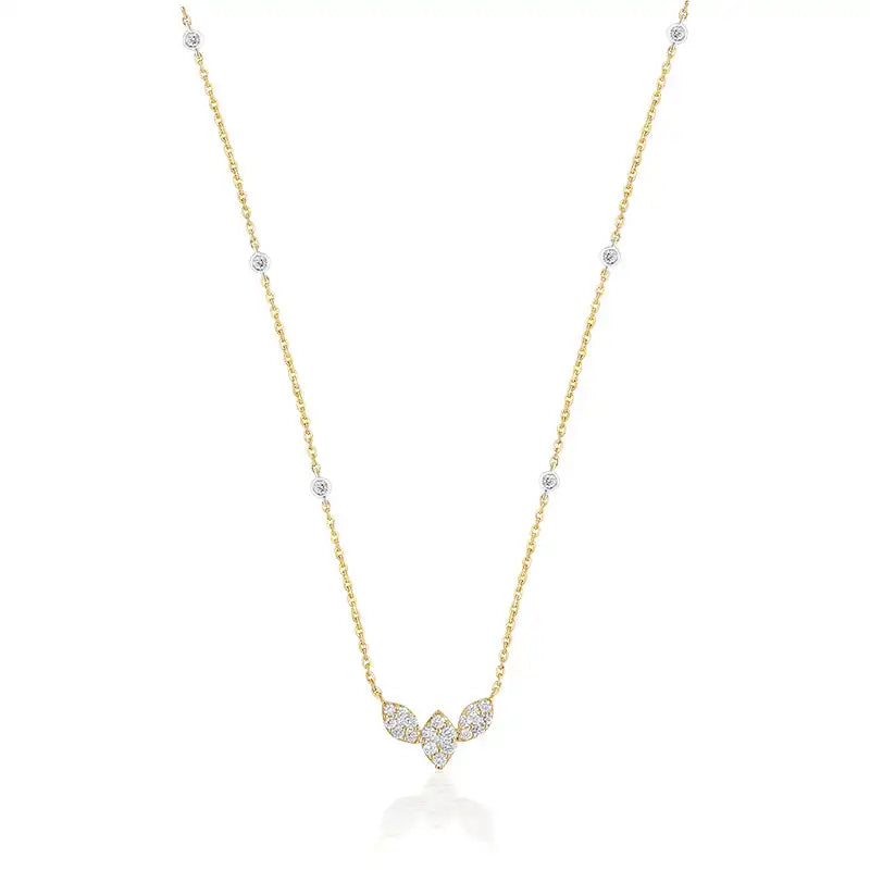 18K Gold Diamond Necklace - Leaf motif