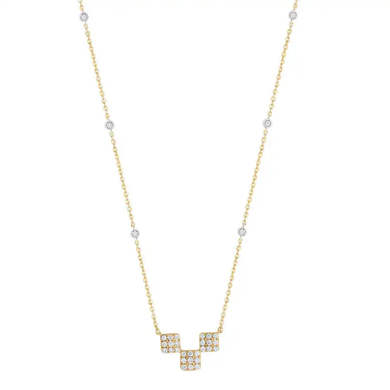 18K Gold Diamond Necklace - Square