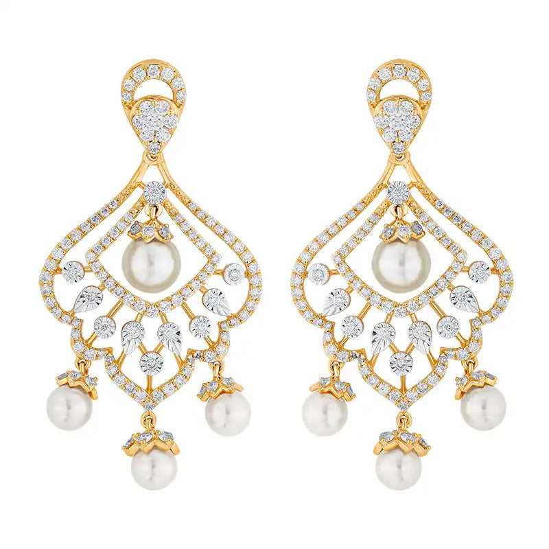 18K Gold Diamond Hanging Earrings