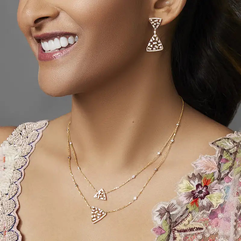 18K Gold Diamond layered Necklace Set