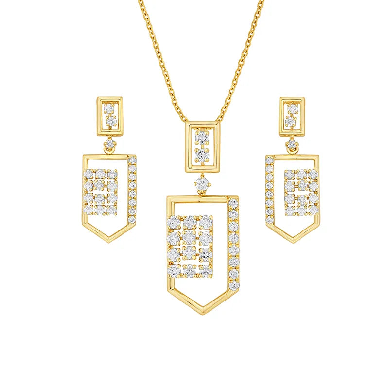Contemporary Classic 18K Gold Diamond Pendant Set