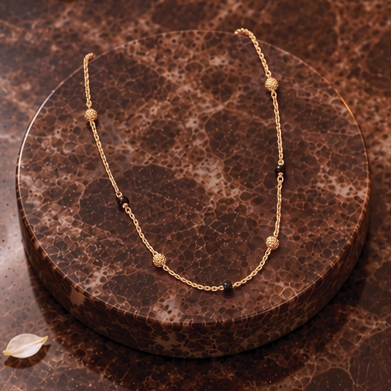 22k Yellow Gold Chain with Black Beads 16 inch Elegant Simple Design