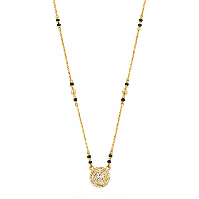 Beautiful 22k yellow gold mangalsutra necklace with round cz pendant for women
