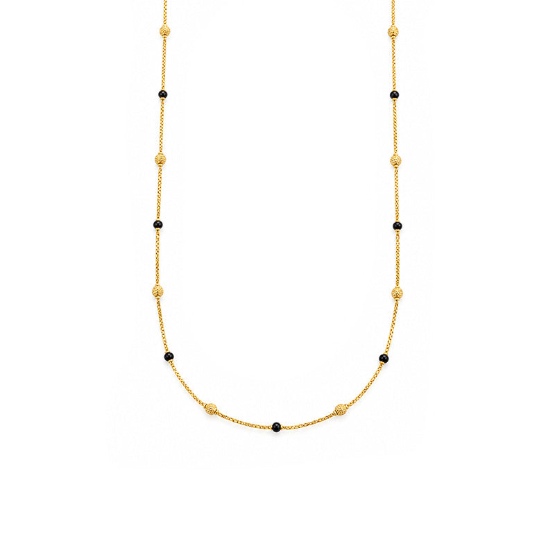 22k Yellow Gold Chain with Black Beads 16 inch Elegant Simple Design
