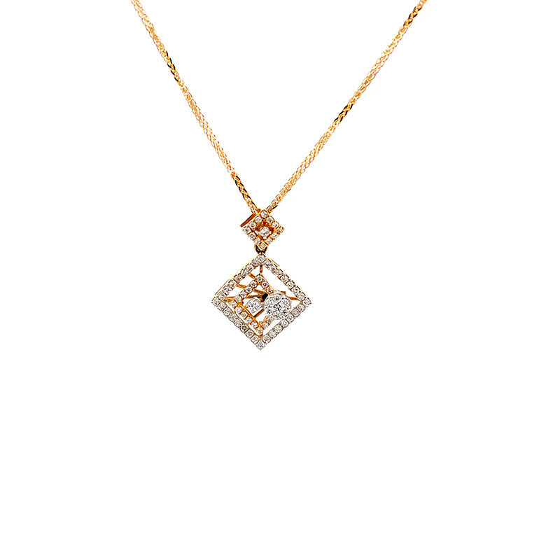 18K Yellow Gold & Diamond Rhombus Pendant Set