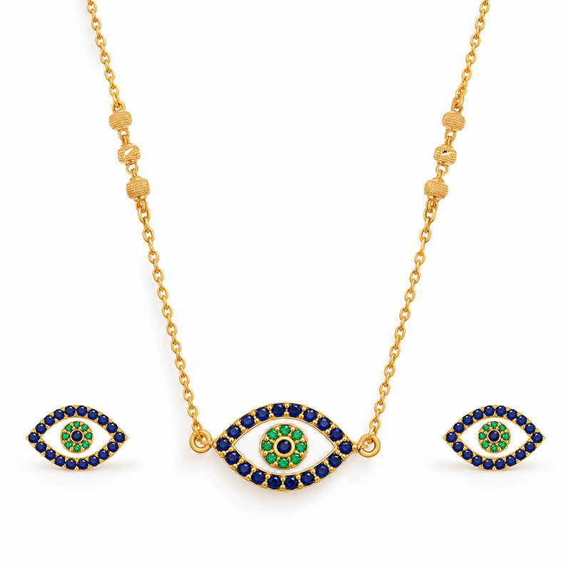 Elegant 22k Yellow Gold Blue Evil Eye Shaped Pendant Necklace for Women