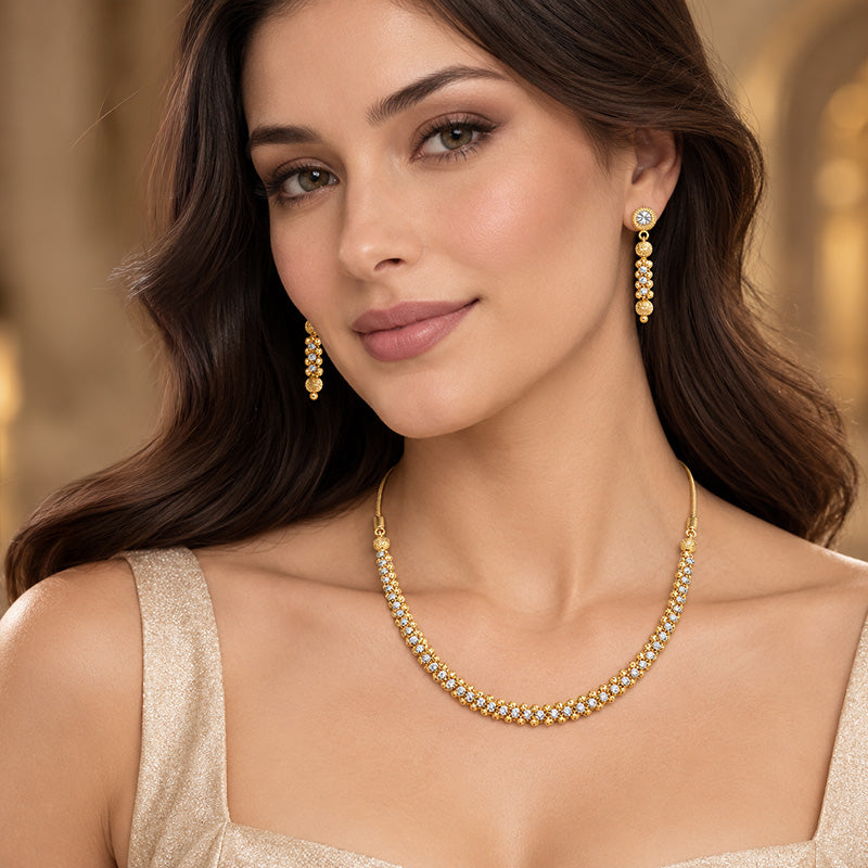 Beautiful 22k Two tone Gold Necklace and Earrings Set for Women
